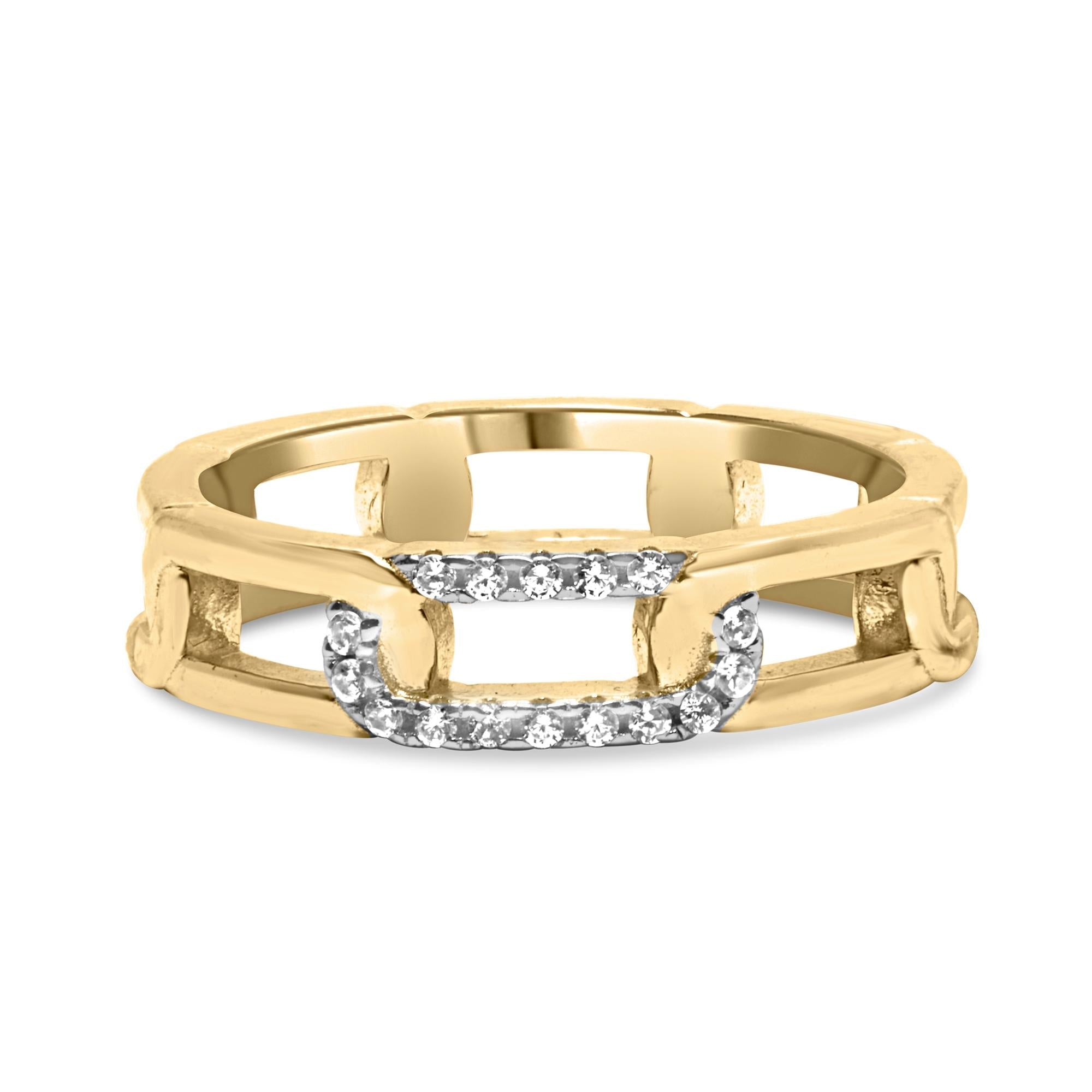 10K Yellow Gold Diamond Accent Paperclip Band Ring (I-J Color, I2-I3 Clarity) - Friggin Jewelry