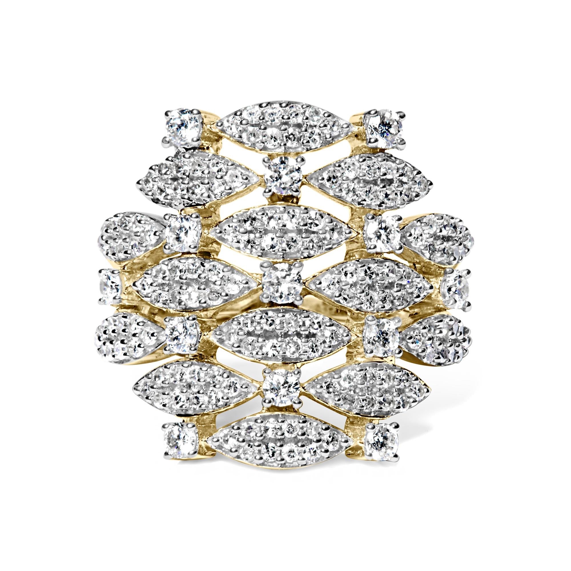 Anello da cocktail aperto geometrico in oro giallo 14 carati con diamanti da 1,0 ct (colore IJ, purezza I1-I2) - Friggin Jewelry