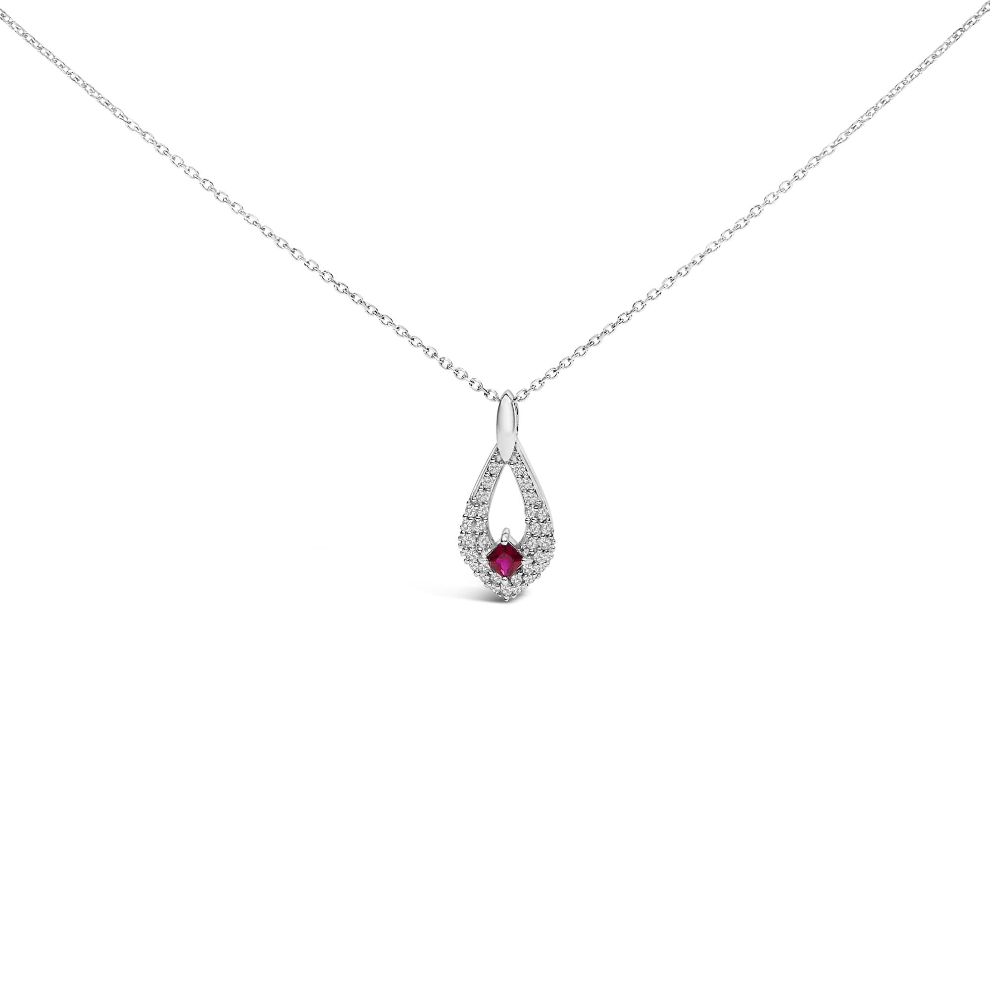 Collana con ciondolo a forma di pera in argento sterling 925 con rubino rosso e zaffiro bianco - 18" pollici - Friggin Jewelry