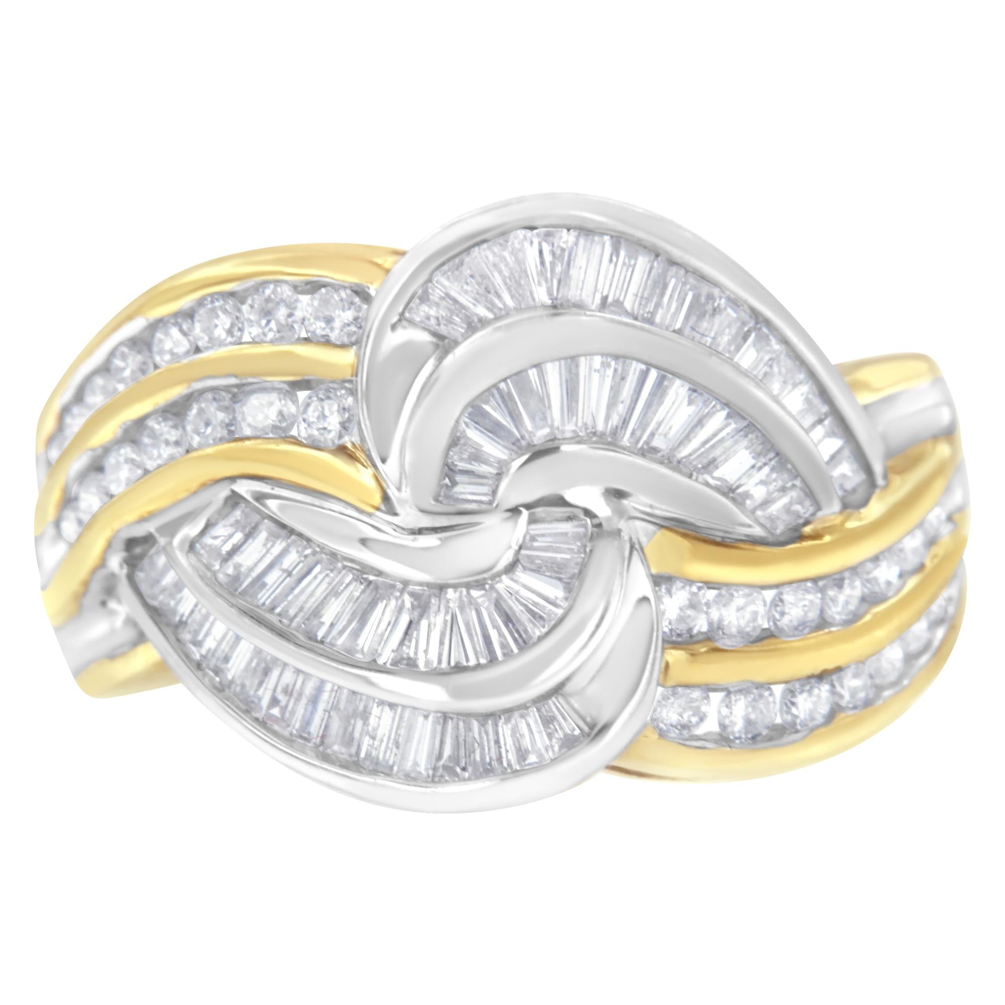 Anello bypass in oro bicolore 10 carati con diamanti (1 carato, colore HI, purezza SI1-SI2) - Friggin Jewelry