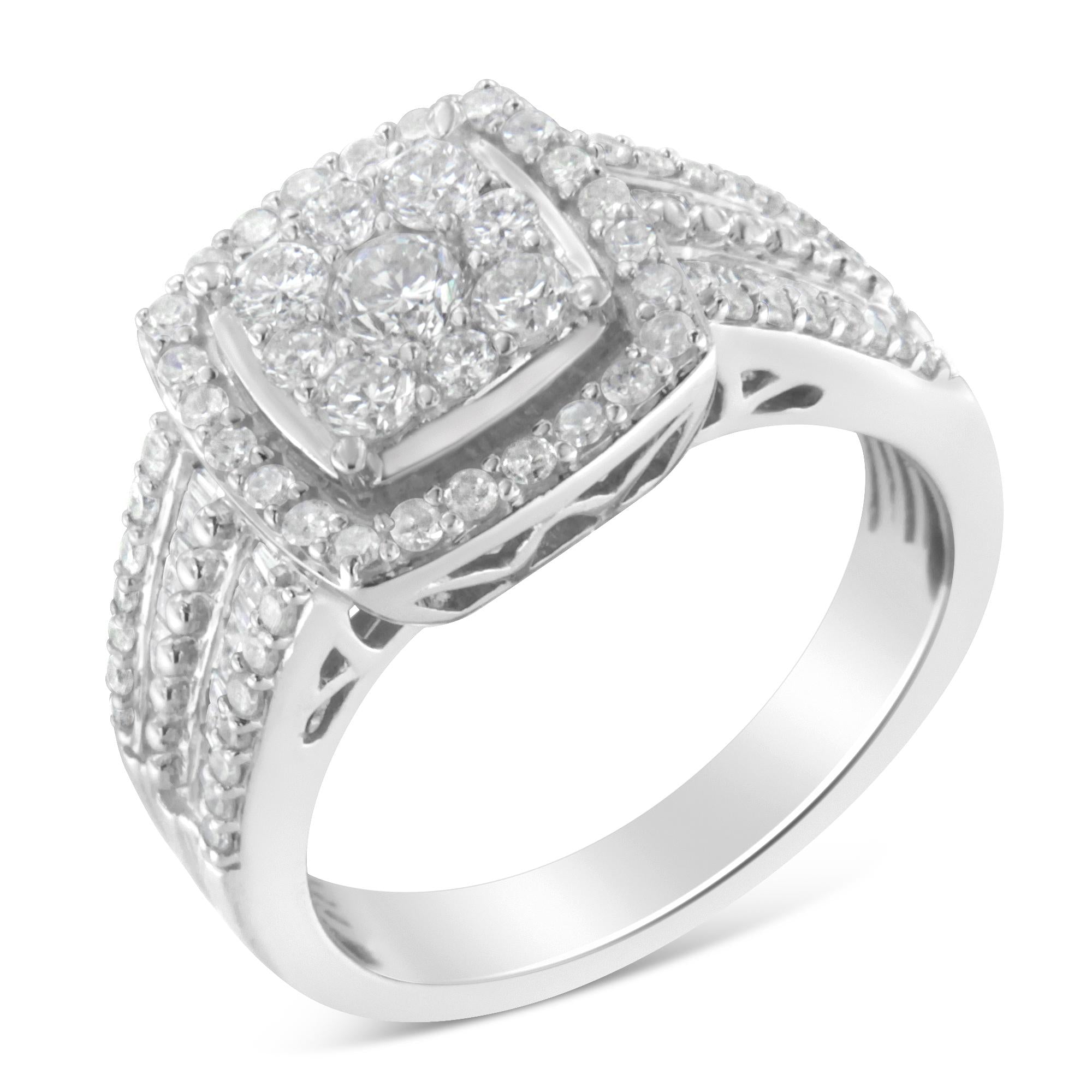Anello con diamanti in oro bianco 10 carati (1 carato, colore HI, purezza I1-I2) - Friggin Jewelry