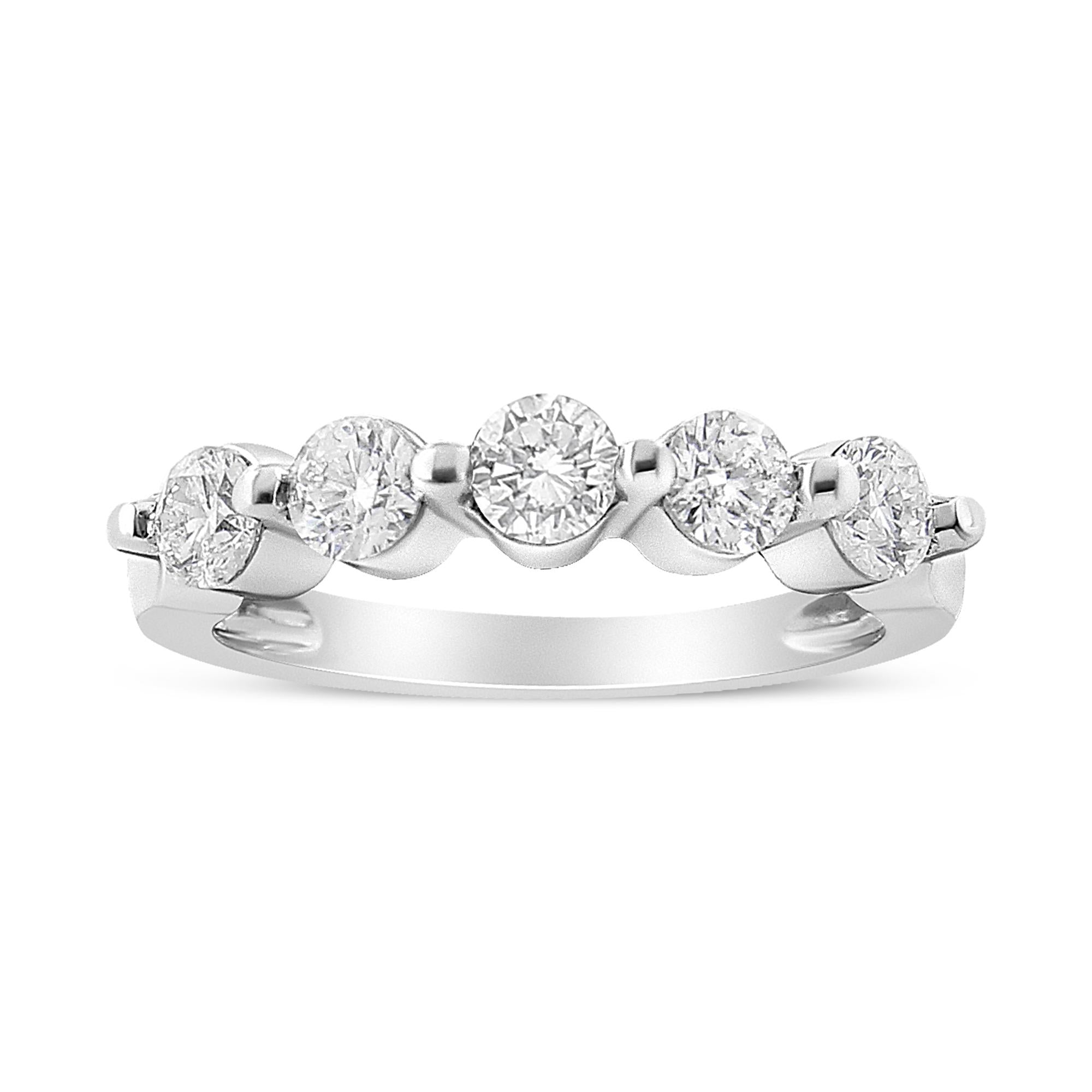 Anillo de oro blanco de 14 quilates con 5 diamantes de talla brillante redonda de 1,00 quilates (color HI, claridad SI2-I1) - Friggin Jewelry