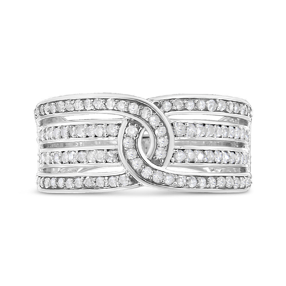 .925 Sterling Silver 1/2 Cttw Diamond Multi-Row Bypass Band Ring (I-J Color, I3 Clarity) - Friggin Jewelry