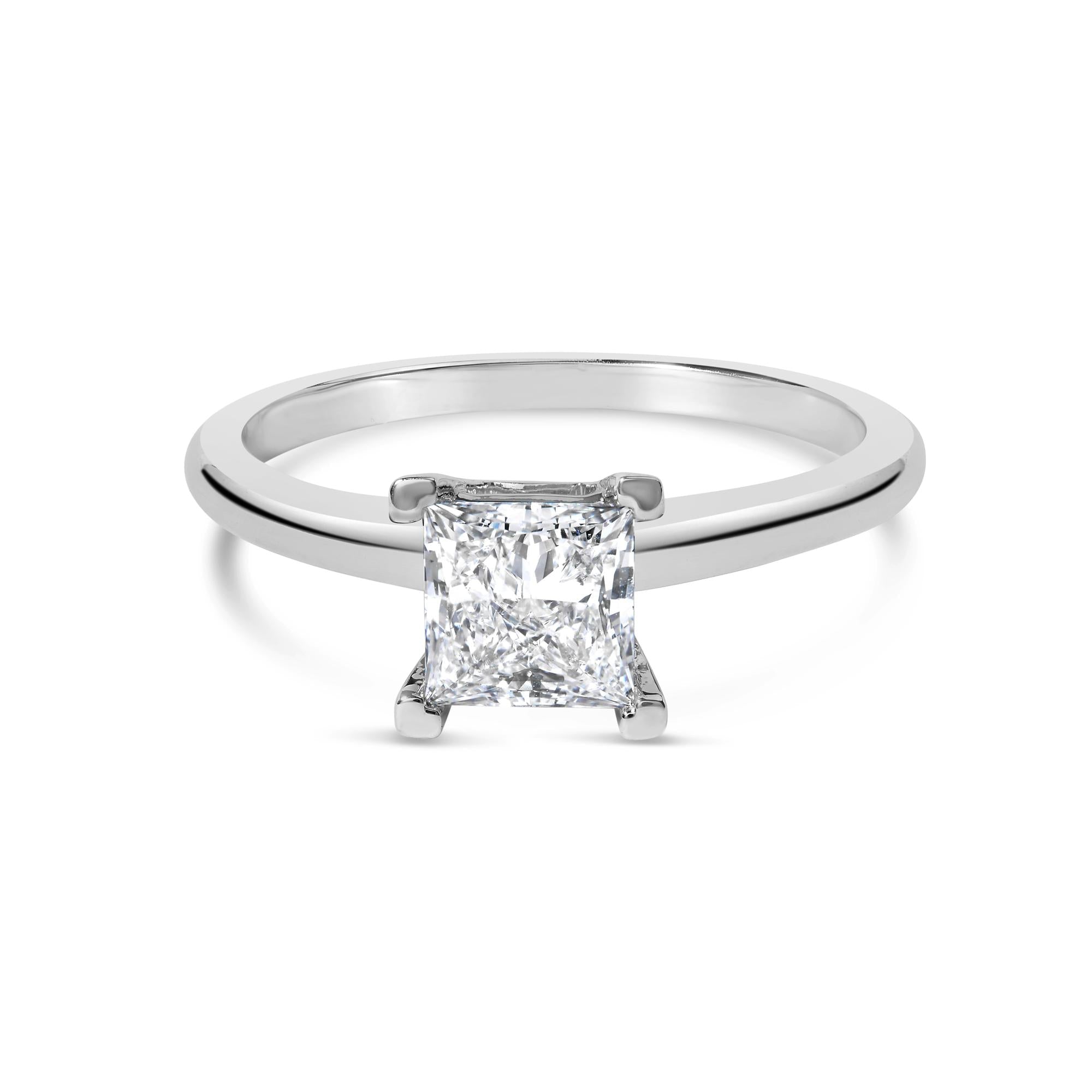 Anillo de compromiso solitario de oro blanco de 14 quilates con diamante princesa cultivado en laboratorio de 1,0 quilates (color FG, claridad VS1-VS2) - Friggin Jewelry