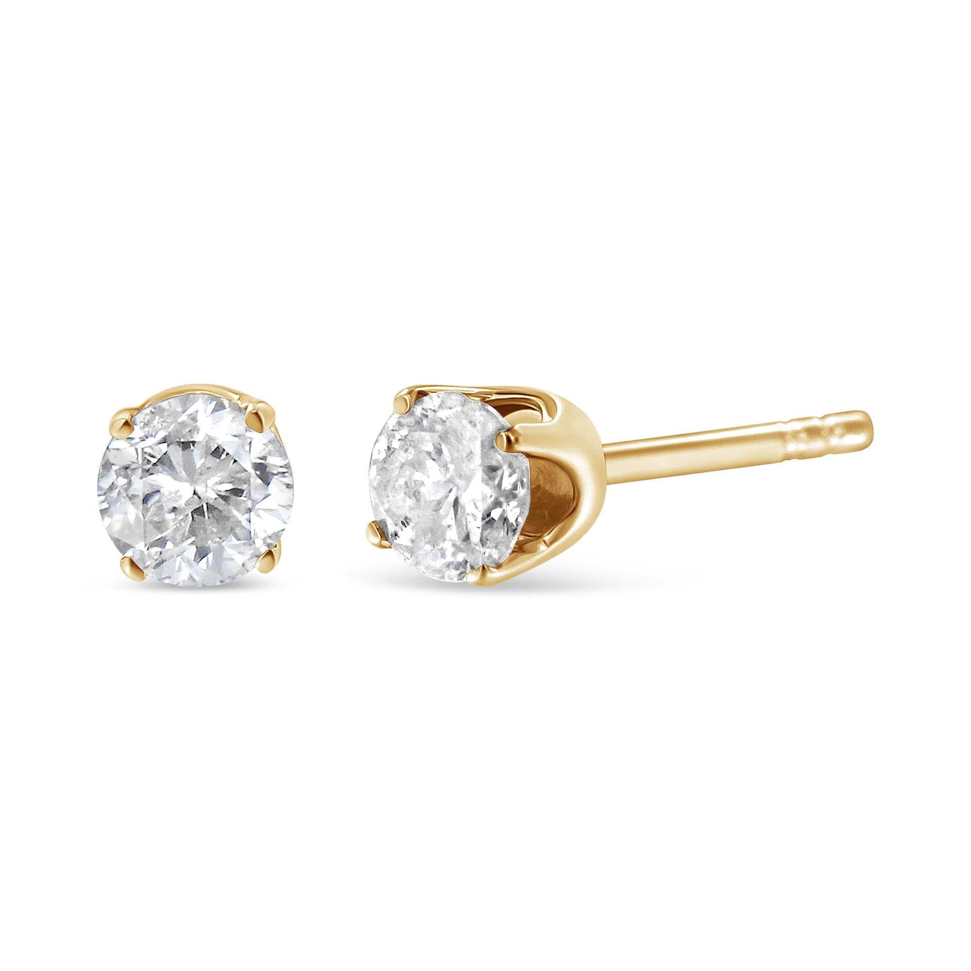 14K Yellow Gold 1/2 Cttw Round-Cut Diamond Solitaire Stud Earrings (O-P Color, SI2-I1 Clarity) - Friggin Jewelry