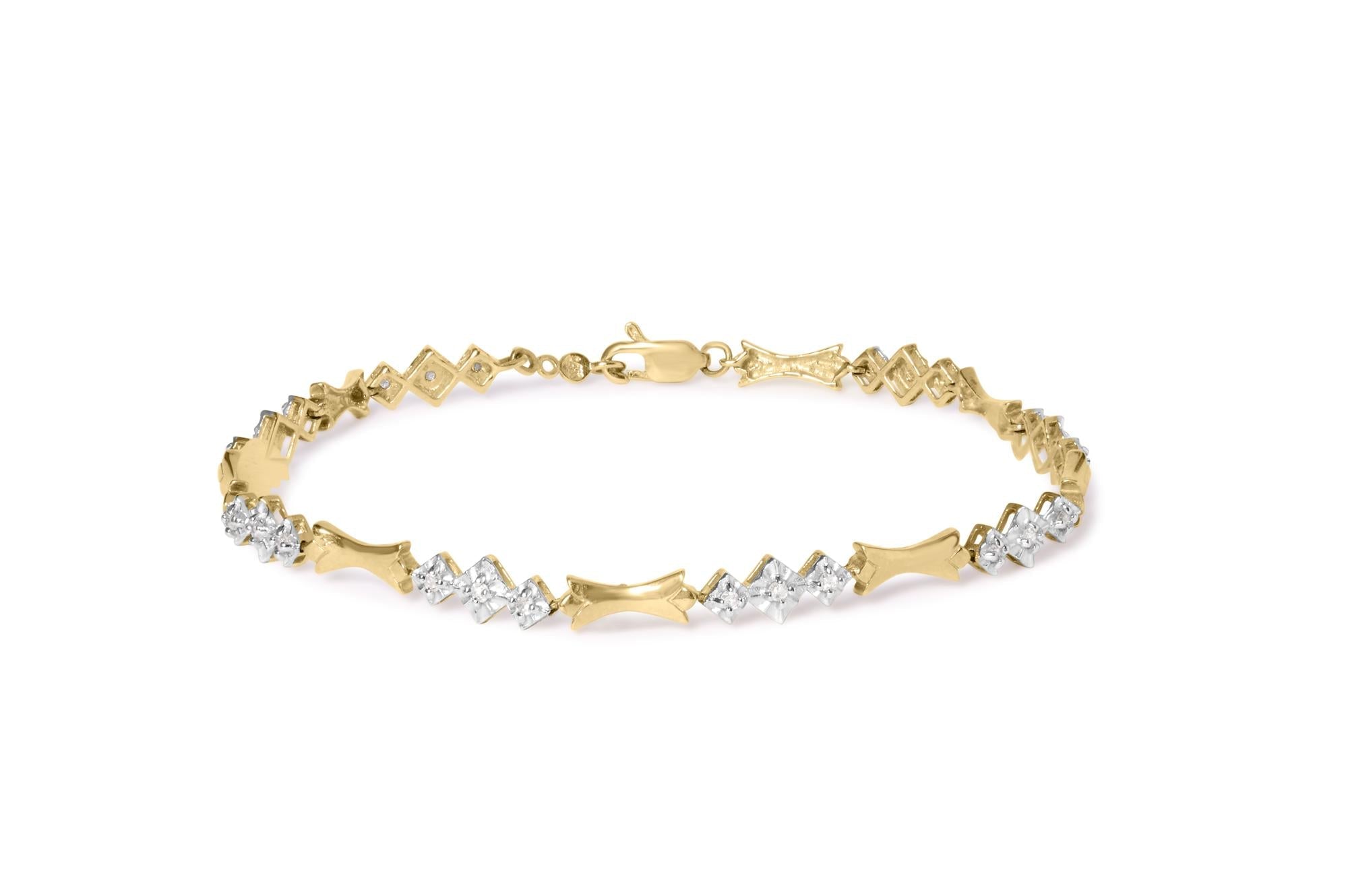 10k Gold 1/3 Cttw Diamond Miracle Set Alternating Bar and Link Bracelet (I-J Color, I1-I2 Clarity) - 7.75" Inches - Friggin Jewelry