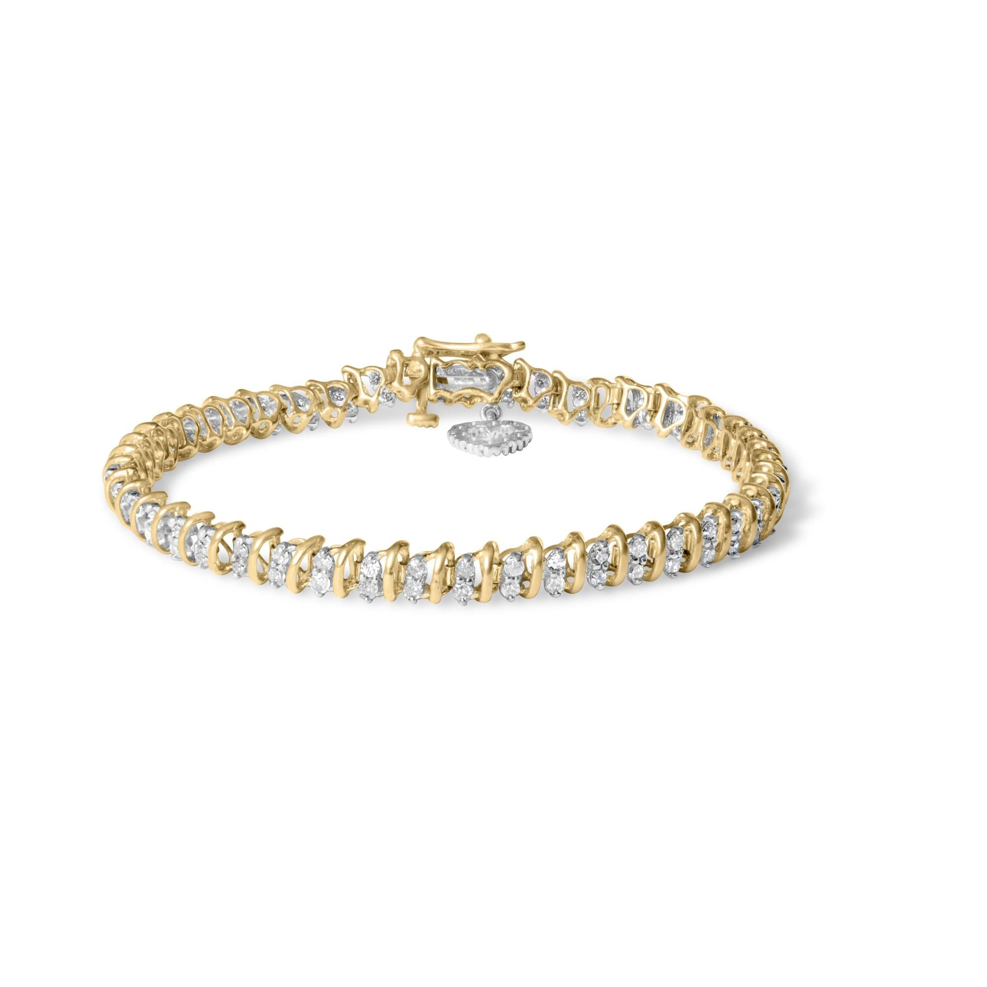 Bracciale a maglie da 7" con ciondolo a forma di cuore in oro giallo 10K e argento sterling 925 da 2,0 ct (colore IJ, purezza I3) - Friggin Jewelry