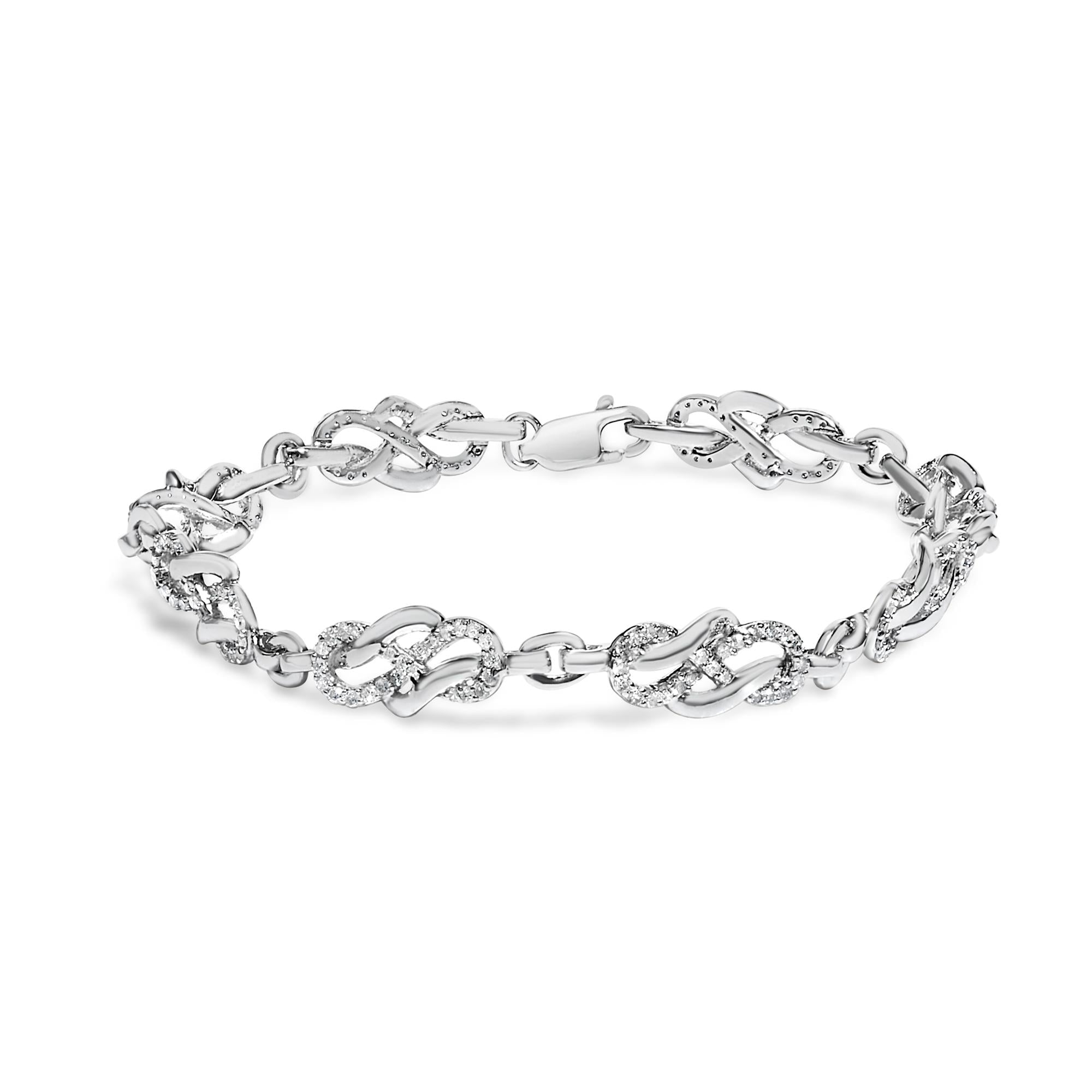 Pulsera de eslabones con forma de infinito y lazo de diamantes de 1,0 quilates en plata de ley 925 (color IJ, claridad I2-I3) - 18,3 cm - Friggin Jewelry