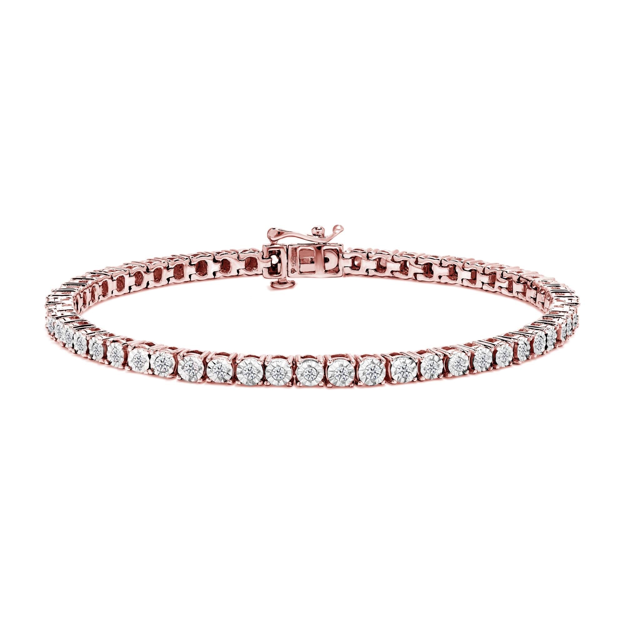 Bracciale tennis in argento sterling 925 con diamanti taglio brillante da 1,0 ct e montatura a sfaccettato (colore IJ, purezza I3) - Friggin Jewelry