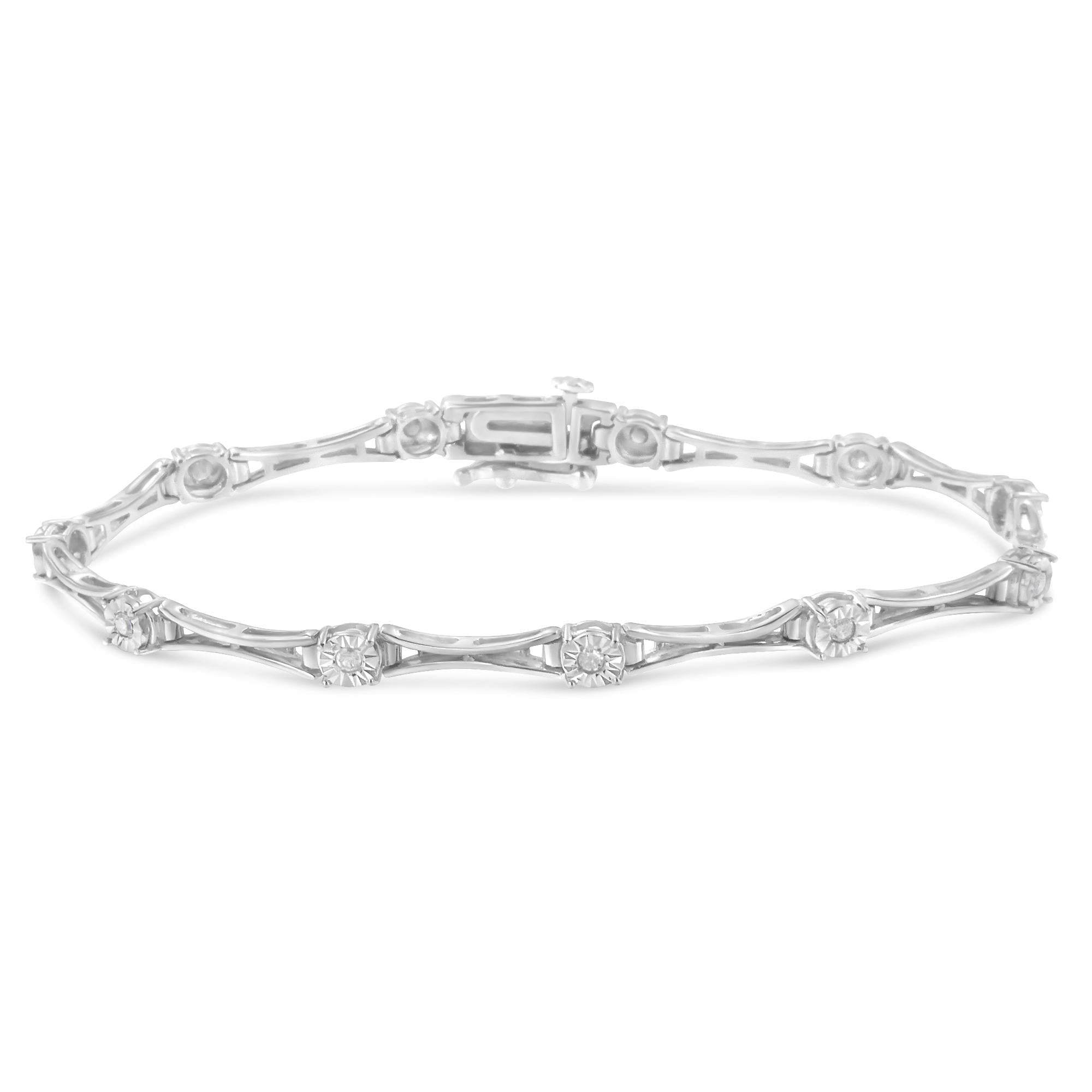 Pulsera de tenis de 18 cm con barra acampanada y diamantes de 1/4 ct engastados milagros en plata de ley 925 (color IJ, claridad I3) - Friggin Jewelry