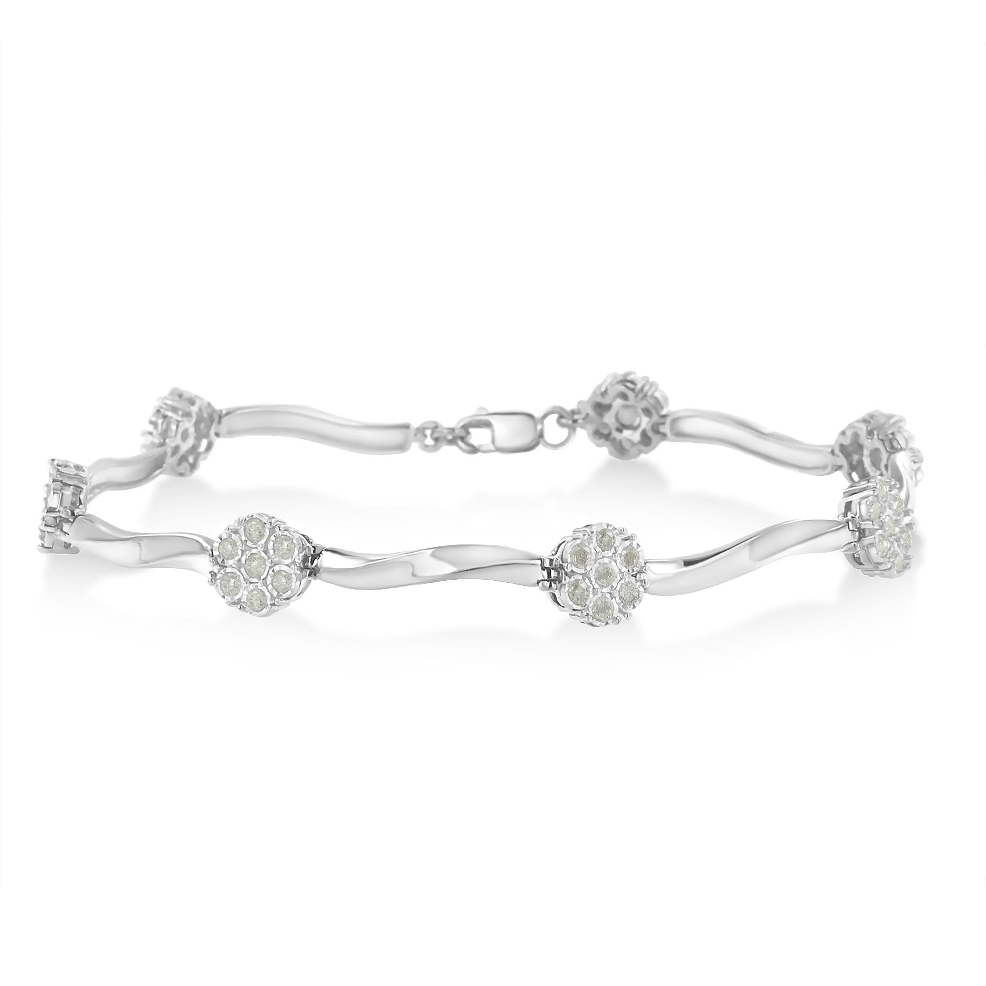 Pulsera de tenis de 18 cm con barra torcida y estación de engaste milagroso de diamantes de 1,0 ct en plata esterlina 925 (color HI, claridad I1-I2) - Friggin Jewelry