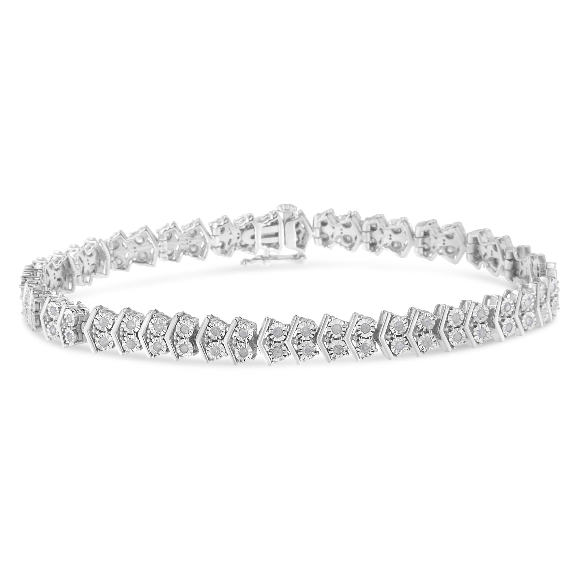 .925 Sterling Silver 1.0 Cttw Chevron 2 Stone Arrow Link Tennis Bracelet (I-J Color, I3 Clarity) - 7” - Friggin Jewelry