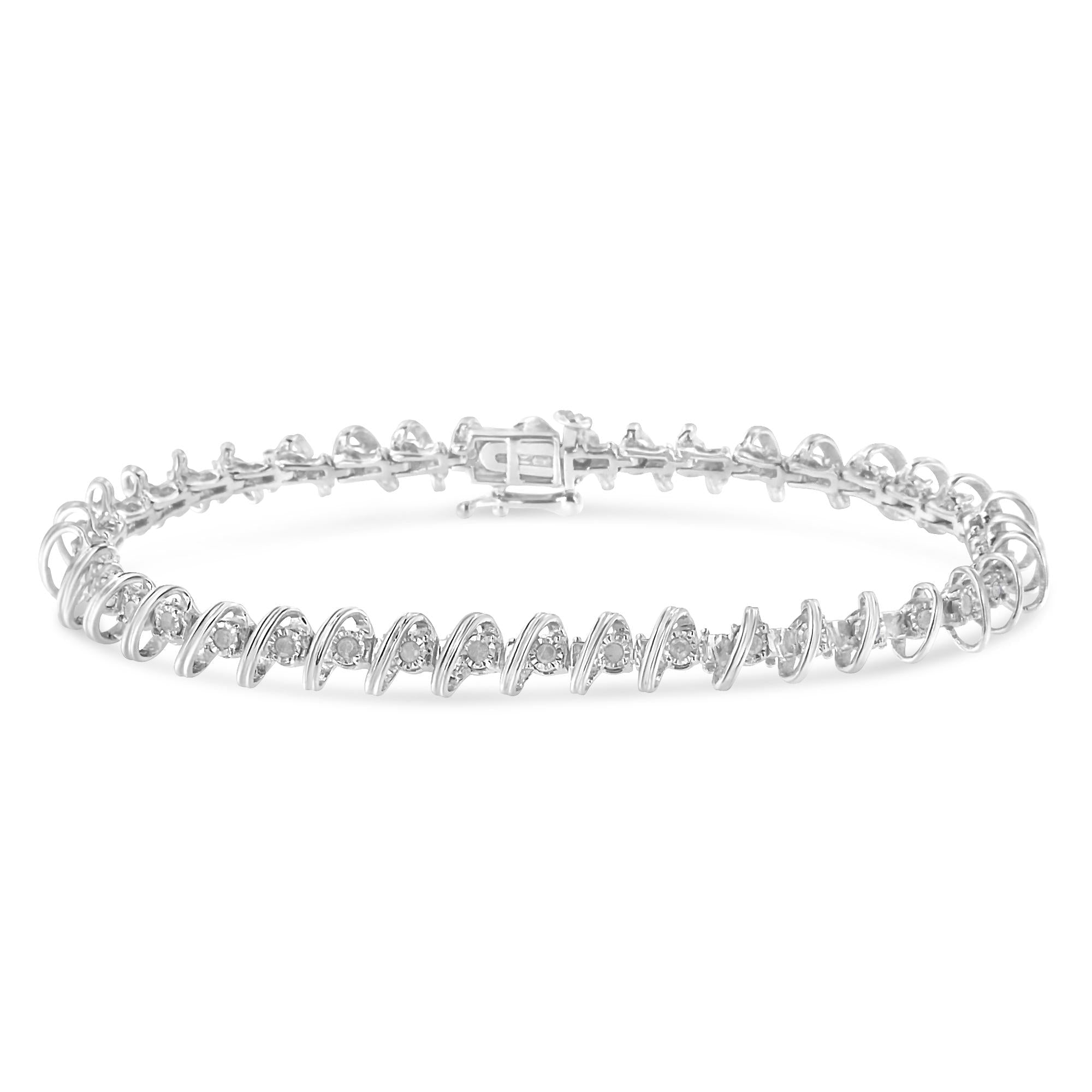 Pulsera de tenis de 18 cm en plata de ley 925 con diamantes de 1/2 ct y engaste milagroso (color IJ, claridad I3) - Friggin Jewelry