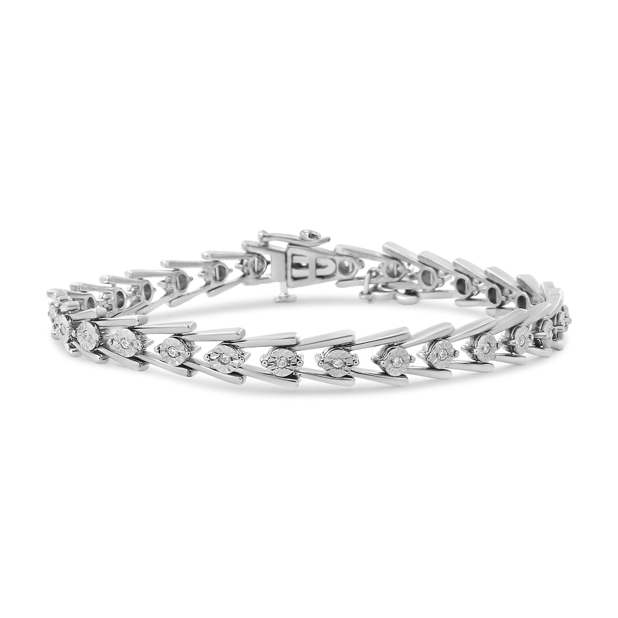 .925 Sterling Silver Diamond Miracle-Set Double Swoosh Milgrain Style Tennis Bracelet (1/2 cttw, I-J Color, I3 Clarity) - Size 7.75" - Friggin Jewelry