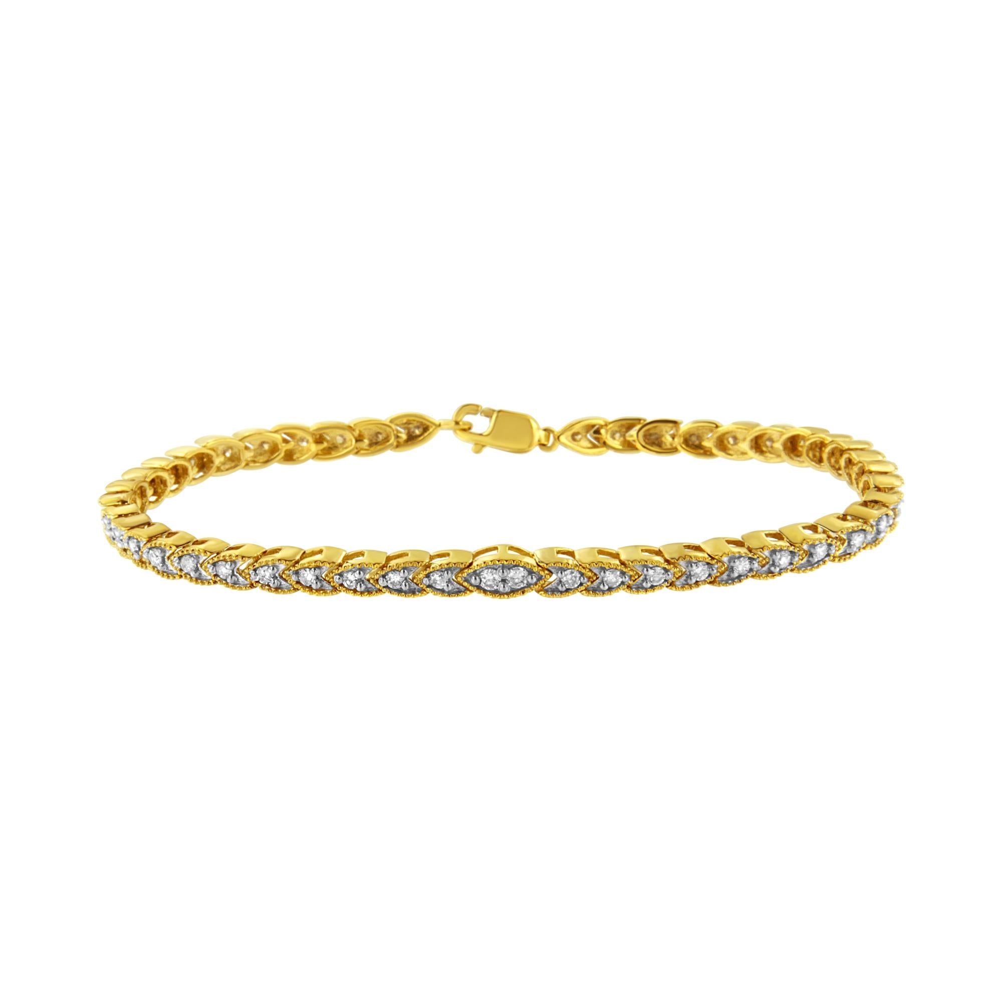 10K Yellow Gold Plated .925 Sterling Silver 1 cttw Prong-Set Diamond Pear Shape Link Bracelet (I-J Color, I1-I2 Clarity) - 7.25" - Friggin Jewelry