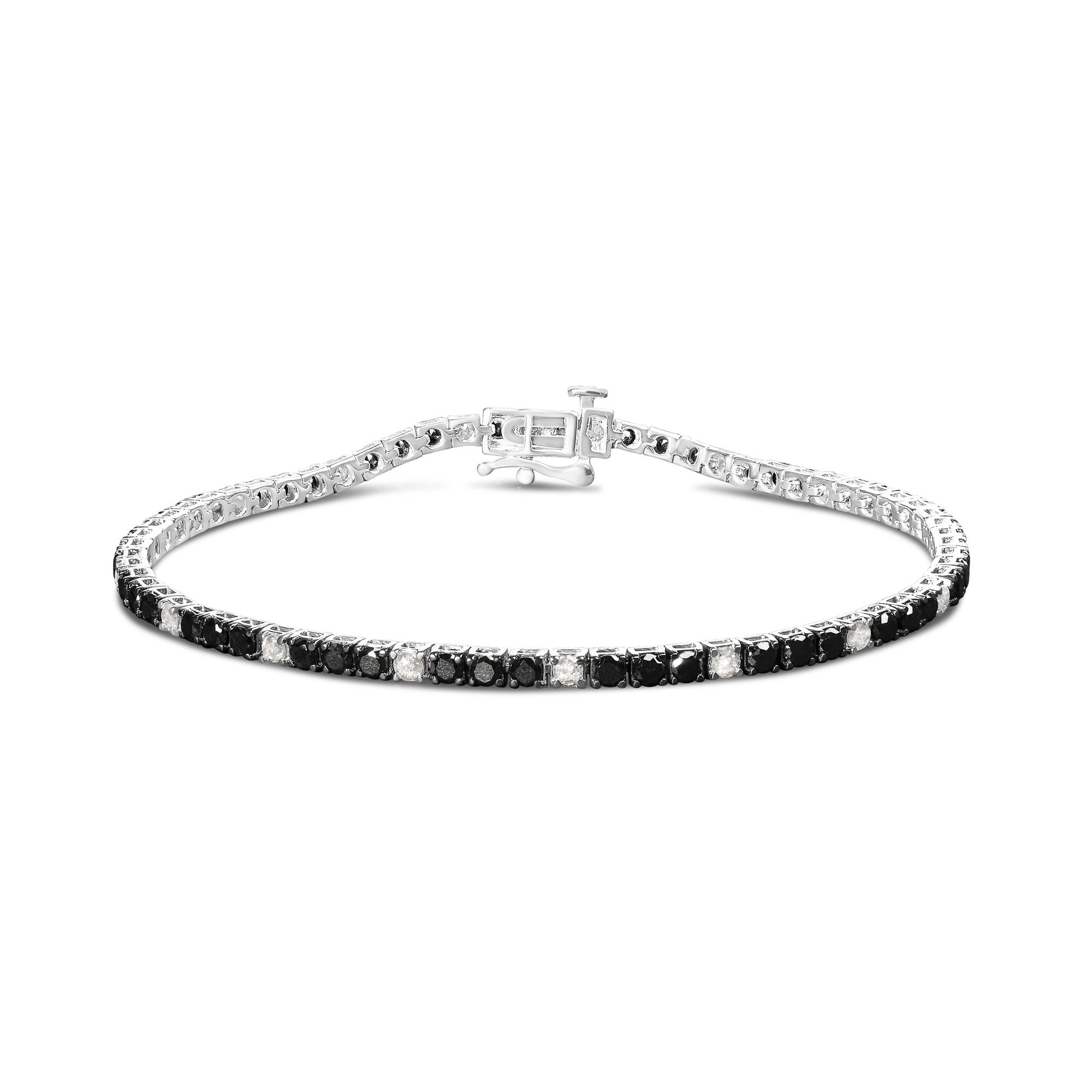 .925 Sterling Silver Black and White Diamond Tennis Bracelet (I-J Color, I2-I3 Clarity) - 7.25" Inches - Friggin Jewelry Premium