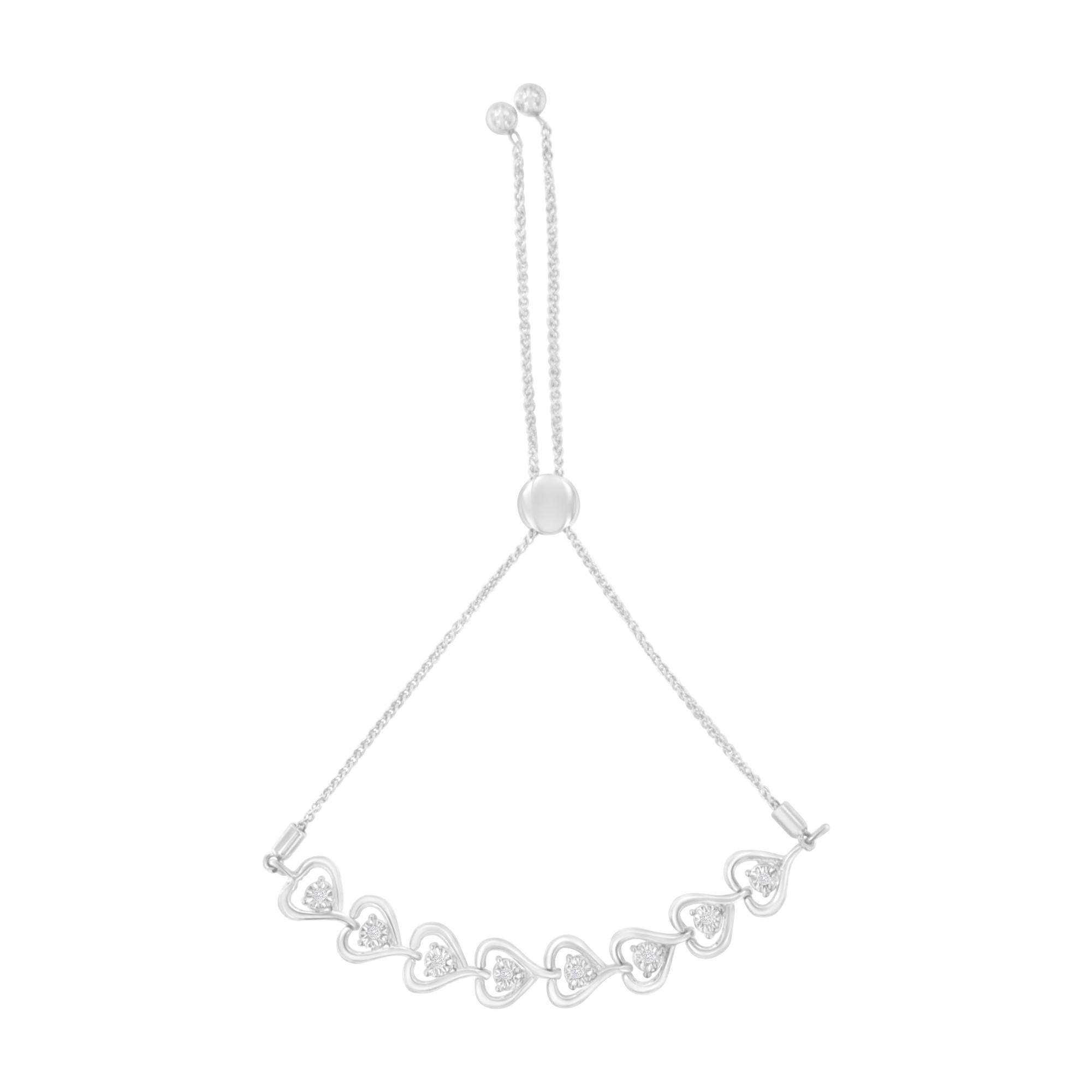 Sterling Silver Diamond Woven Heart Bolo Bracelet (0.1 cttw, H-I Color, I2-I3 Clarity) - Friggin Jewelry