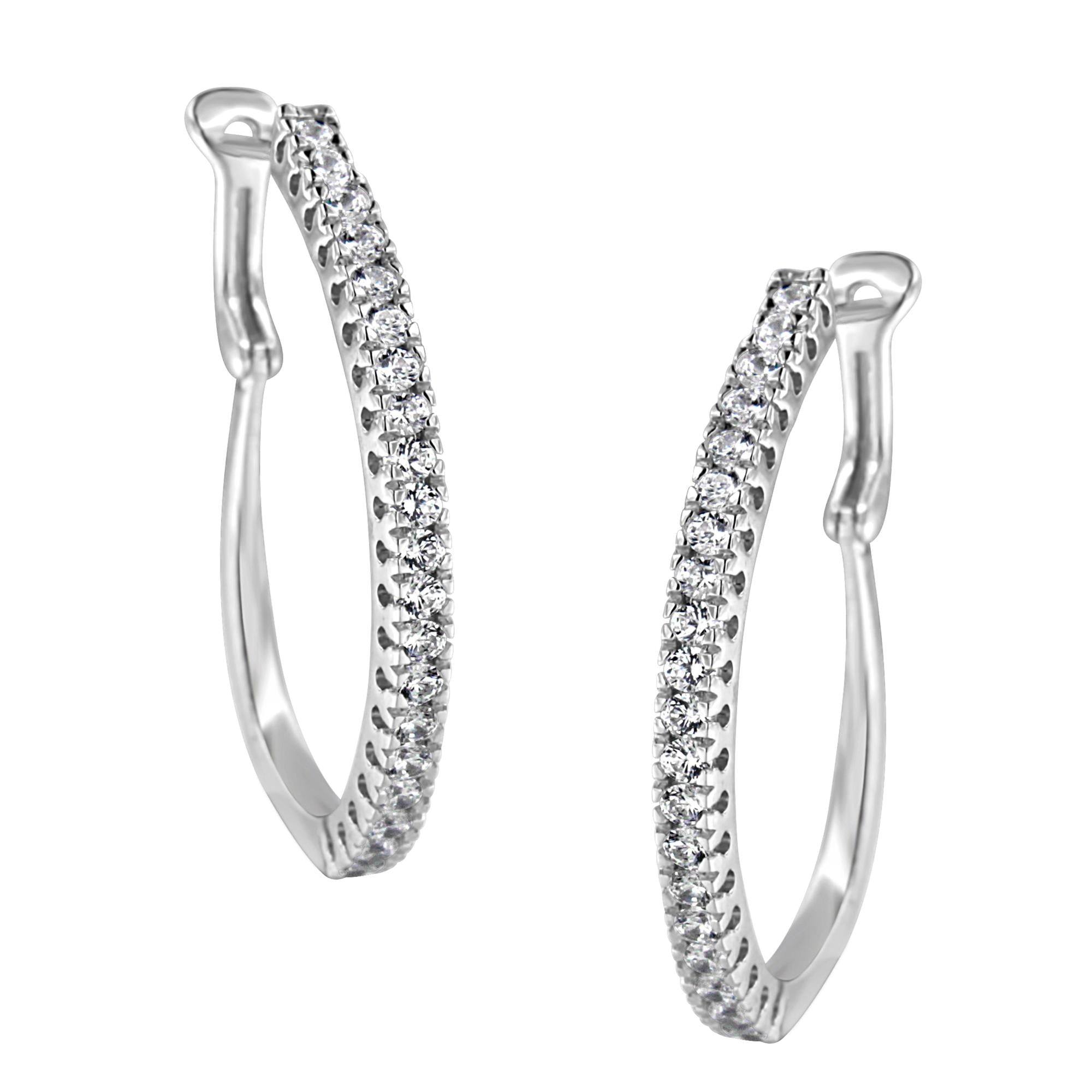 Orecchini a cerchio in oro bianco 10 carati con diamanti da 1 carato (purezza IJ, colore I2-I3) - Friggin Jewelry