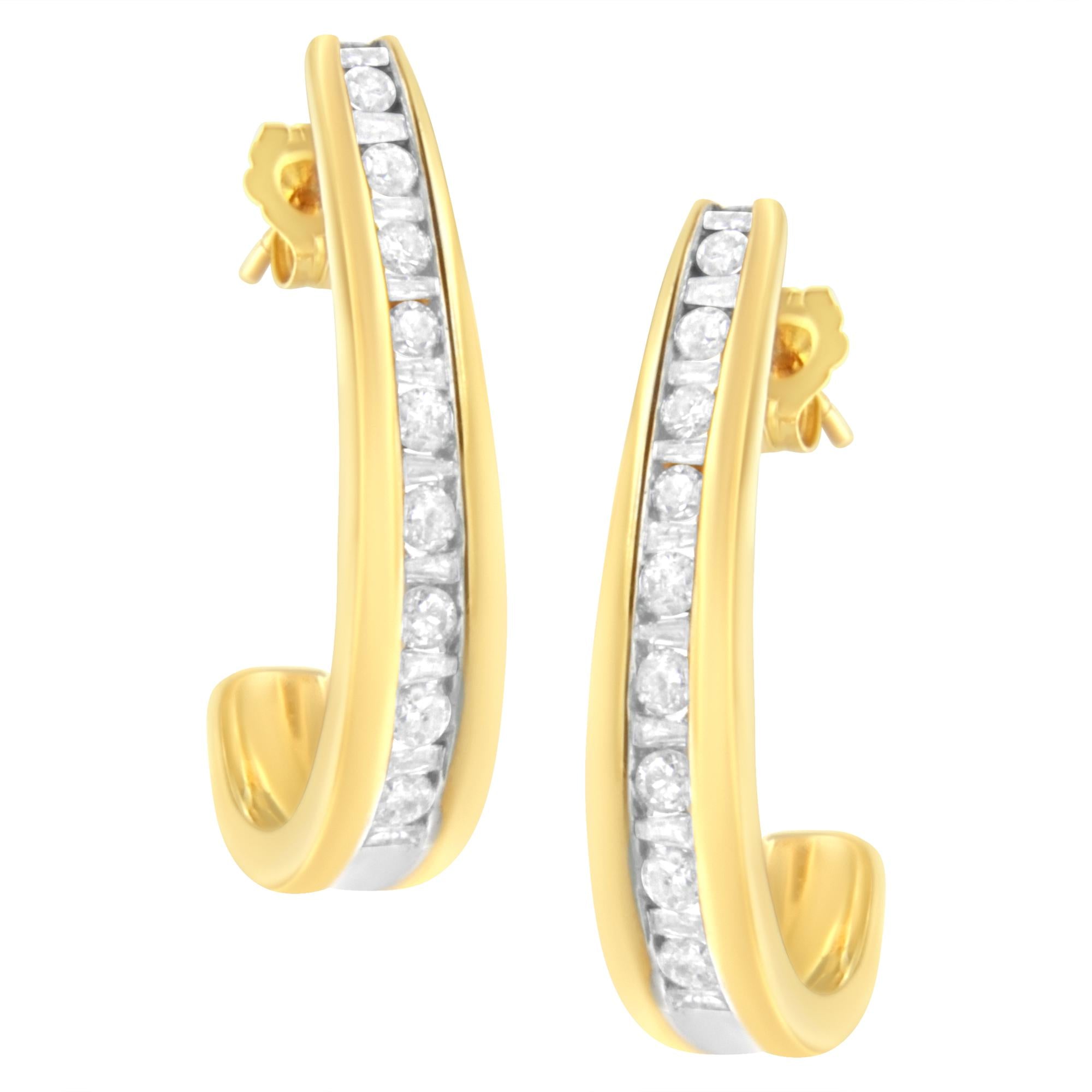 Orecchini a cerchio con diamanti incastonati a canale in oro giallo 10 carati da 1 carato (purezza elevata, colore I1-I2) - Friggin Jewelry