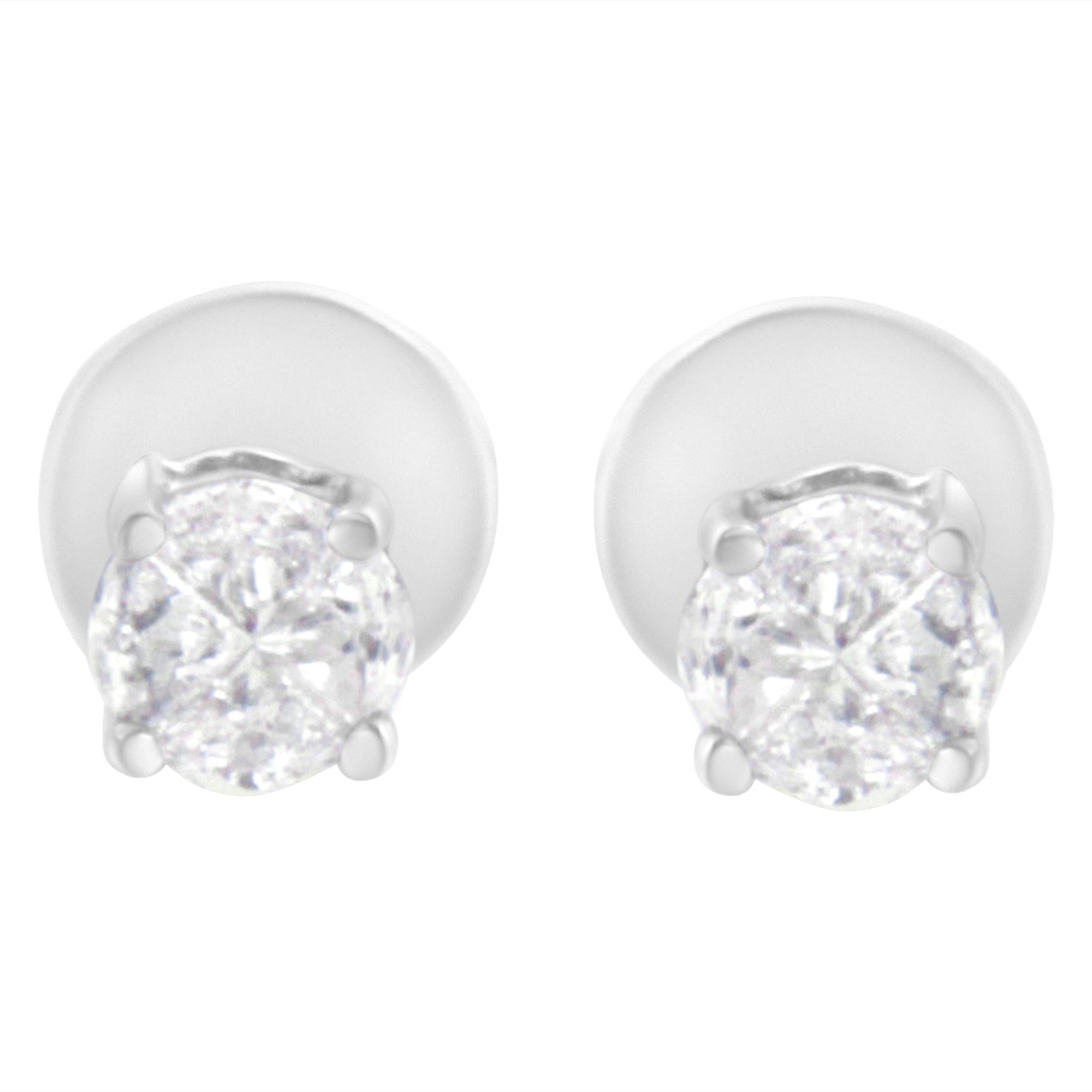 Aretes solitarios de oro blanco de 14 quilates con diamantes de talla pastel de 1/2 quilates (color HI, claridad SI1-SI2) - Friggin Jewelry