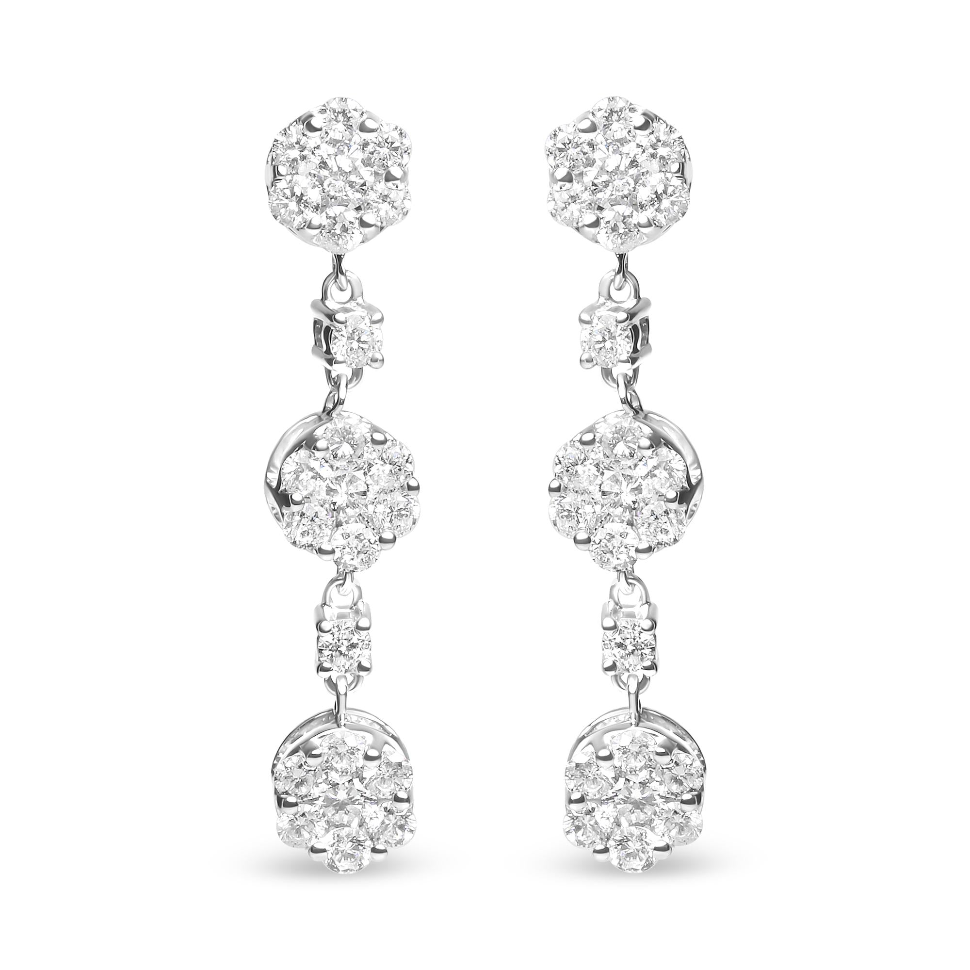 14K White Gold 2.00 Cttw Diamond Composite Cluster Floral Drop Earrings (I-J Color, I1-I2 Clarity) - Friggin Jewelry Premium