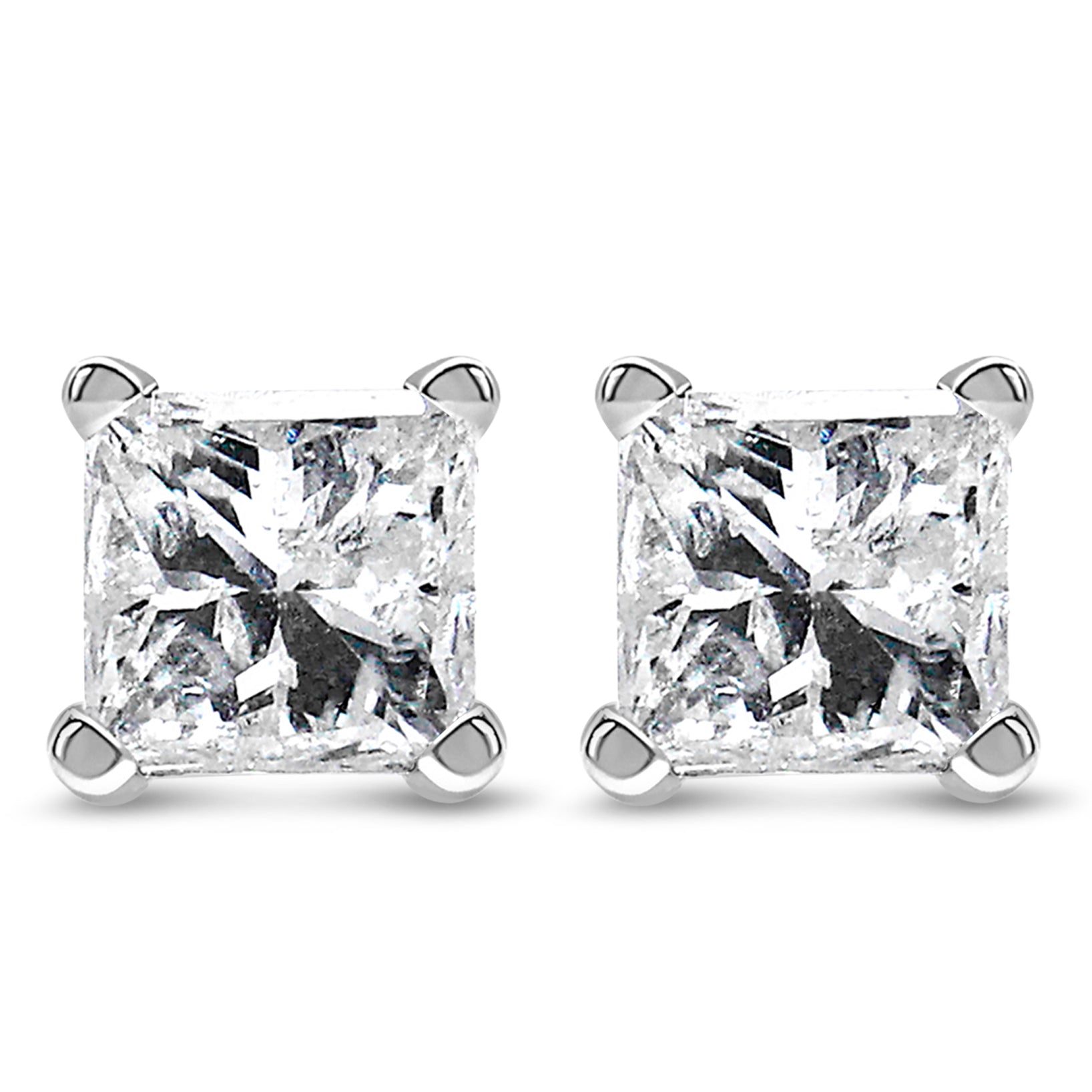 14K White Gold Princess Cut Lab-Grown Diamond Solitaire Stud Earrings (F-G Color, VS2-SI1 Clarity) - Friggin Jewelry