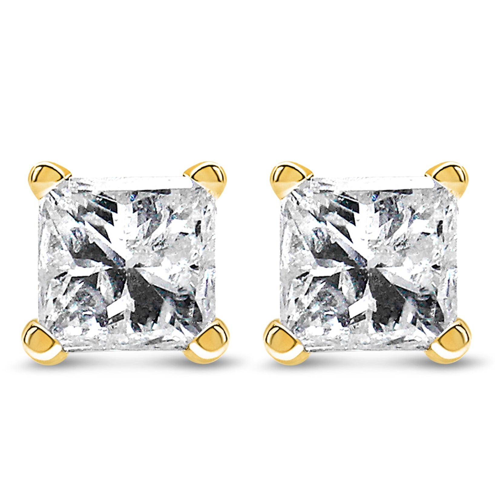 Aretes de botón con diamantes solitarios de talla princesa de 1/3 quilates, engastados en 4 puntas y con certificación IGI (sin color, claridad SI1-SI2) - Friggin Jewelry