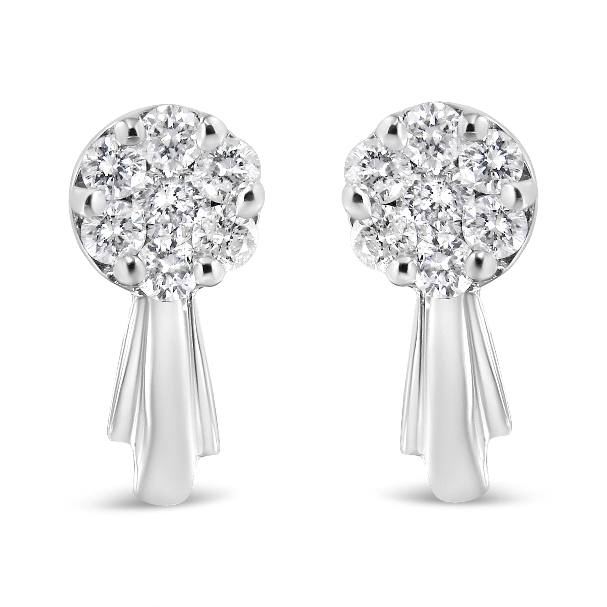 14K Gold 3/4 Cttw Diamond Floral Cluster Drop and Dangle Stud Earrings (H-I Color, I1-I2 Clarity) - Friggin Jewelry