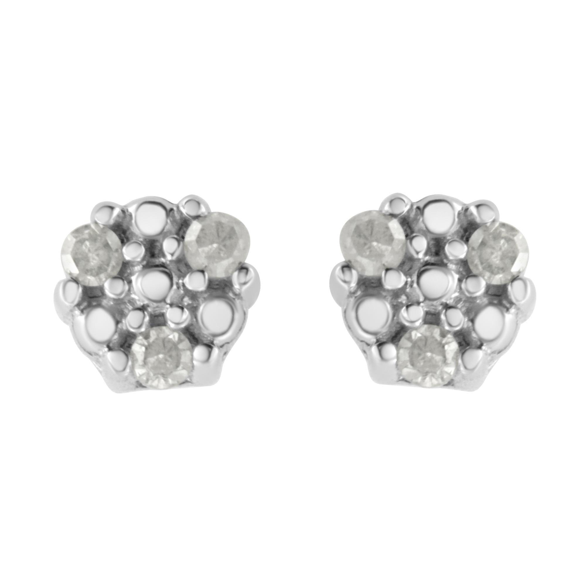 .925 Sterling Silver 1/10 cttw Prong Set Round-Cut Trio Diamond Stud Earrings (I-J Color, I3 Clarity) - Friggin Jewelry