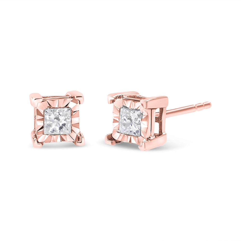 Pendientes solitarios de diamantes de talla princesa engastados en plata de ley 925 (color HI, claridad I2-I3) - Friggin Jewelry