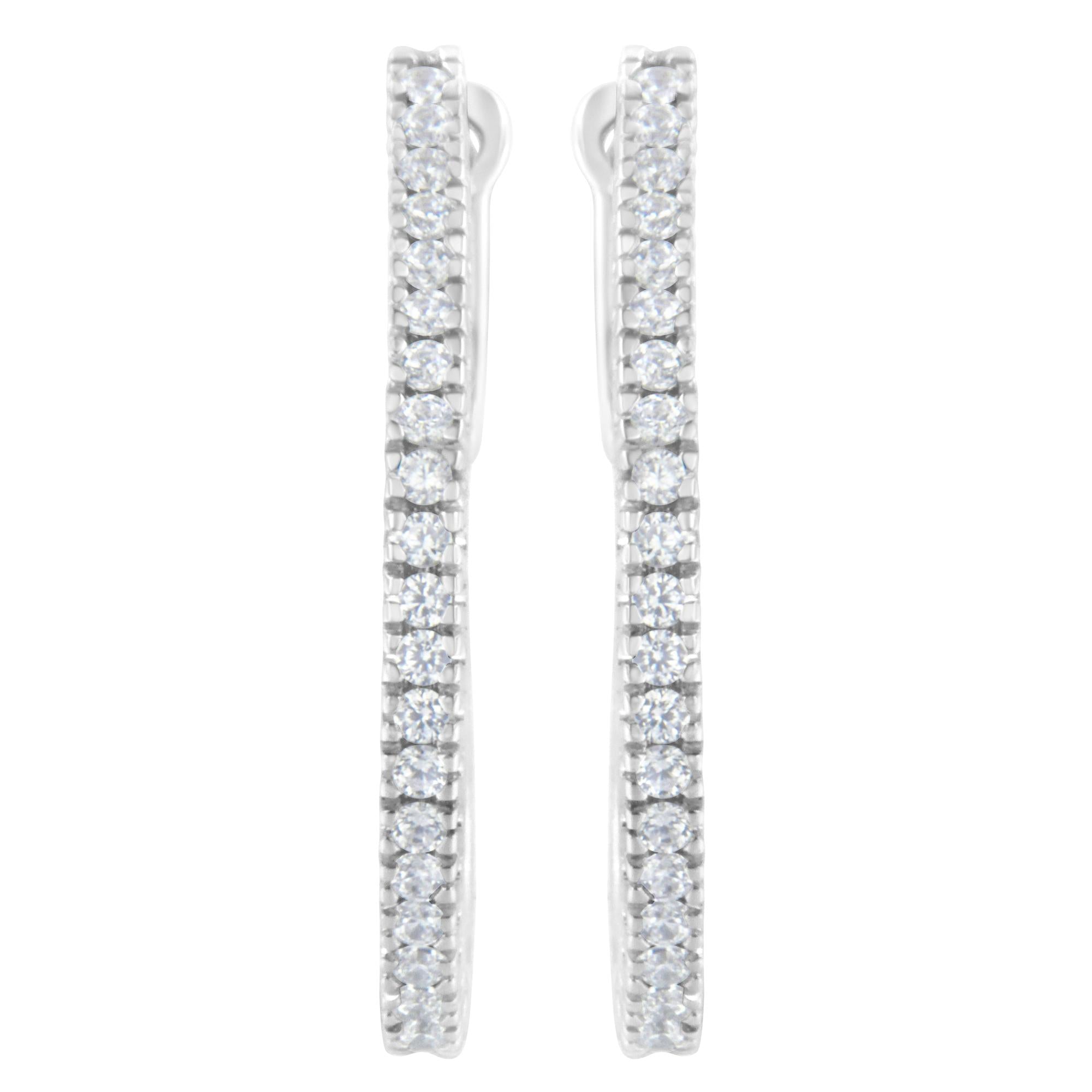 Orecchini a cerchio in oro bianco 10 carati con diamanti da 1/2 carati (IJ, I2-I3) - Friggin Jewelry