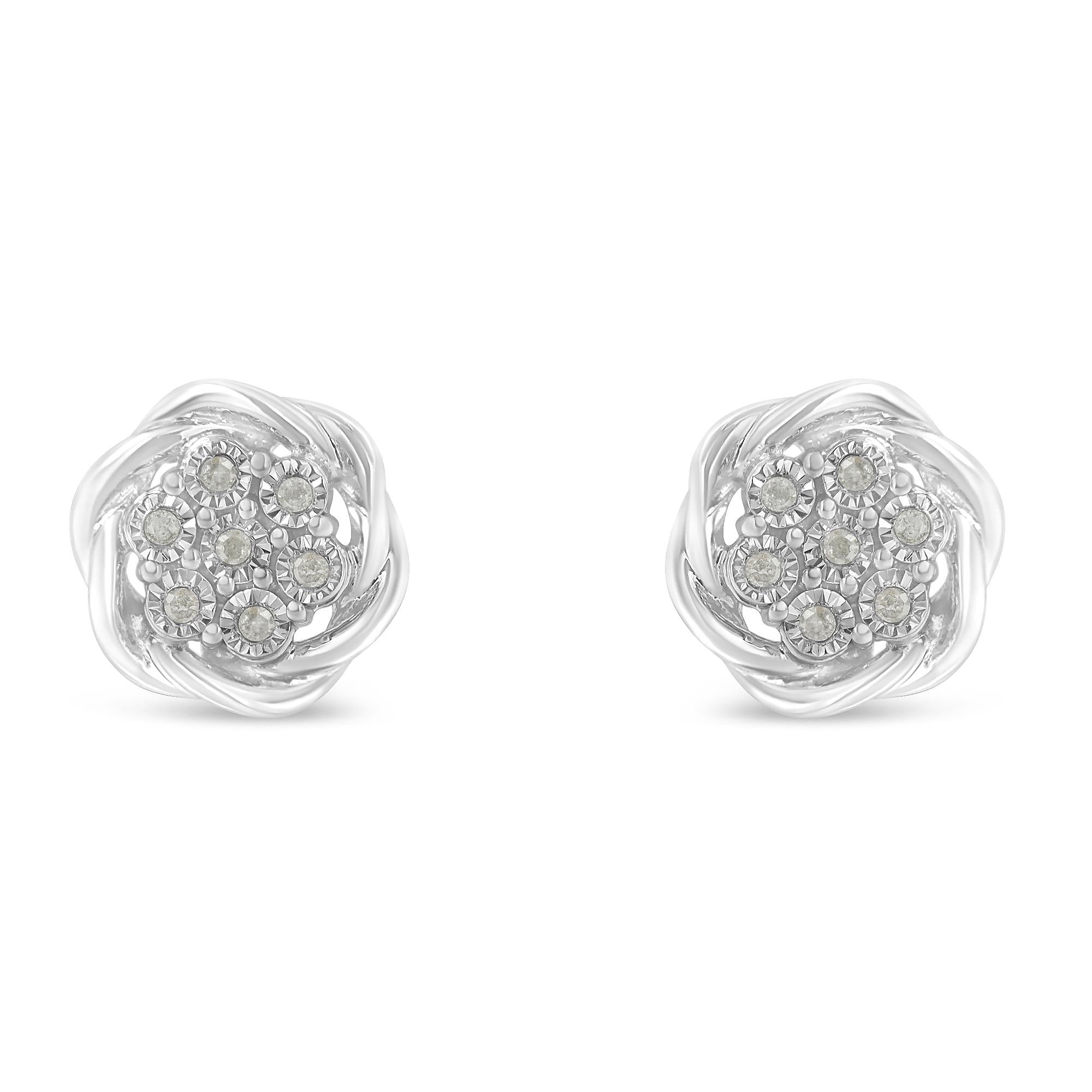 Aretes de plata de ley con diamantes en racimo (1/6 ct, color IJ, claridad I2-I3) - Friggin Jewelry