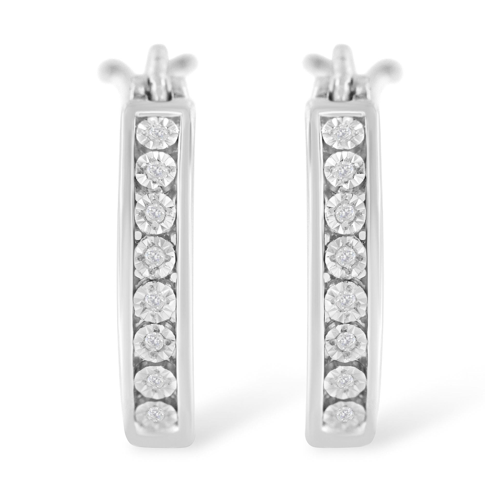 Orecchini a cerchio in argento sterling 925 con diamanti incastonati a canale (colore IJ, purezza I3) - Friggin Jewelry