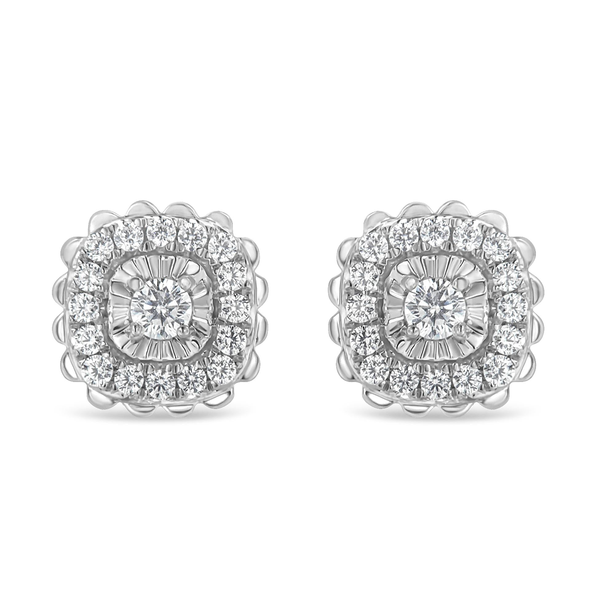 Aretes de plata de ley 925 con halo de diamantes de talla redonda de 1/2 quilates (color IJ, claridad I2-I3) - Friggin Jewelry