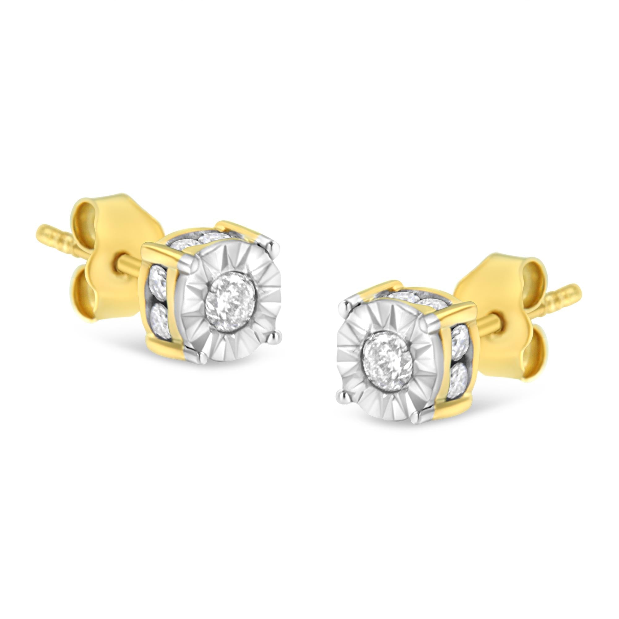 Orecchini a bottone in argento sterling placcato oro giallo 10K con diamanti incastonati Miracle da 1/2 carati (colore JK, purezza I2-I3) - Friggin Jewelry