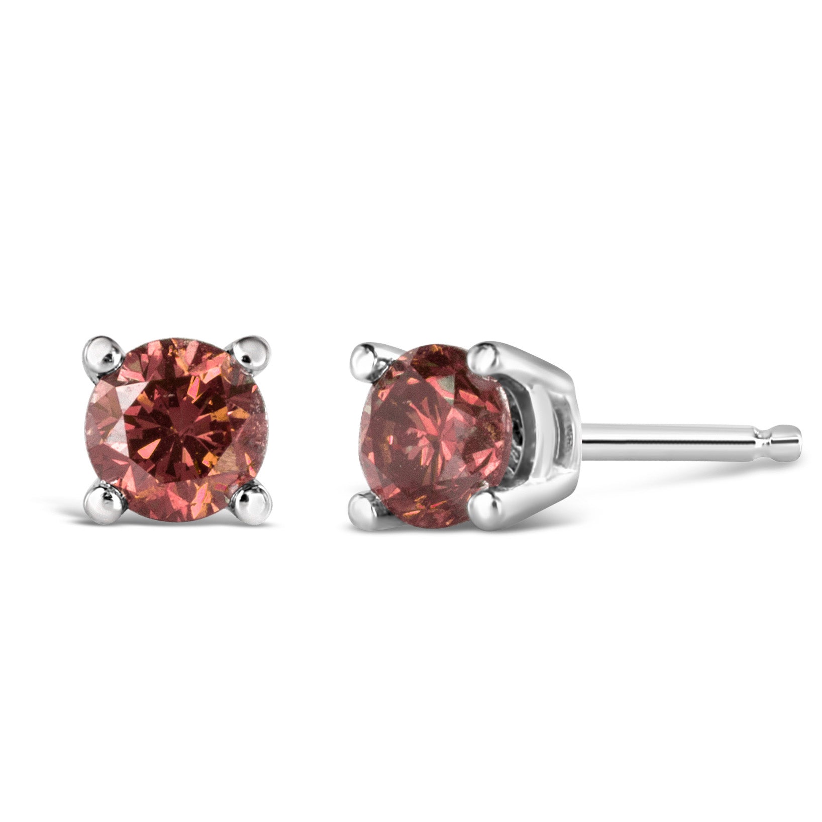 Orecchini a bottone solitario classici a 4 punte con diamanti rosa taglio brillante rotondo da 1/2 carati in oro bianco 10 carati (colore rosa fancy, purezza VVS2-VS1) - Friggin Jewelry