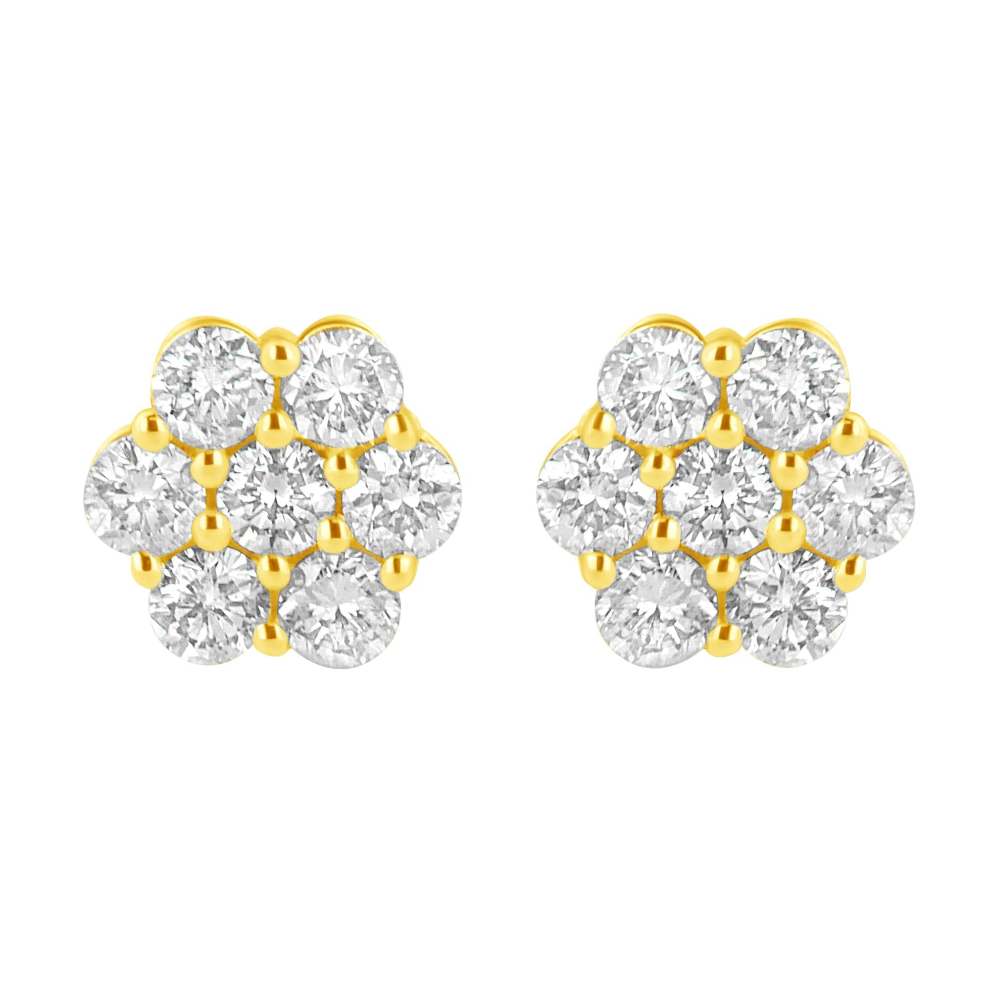Pendiente de flor de diamantes de 1,0 ct en oro amarillo de 14 quilates (color JK, claridad I1-I2) - Friggin Jewelry