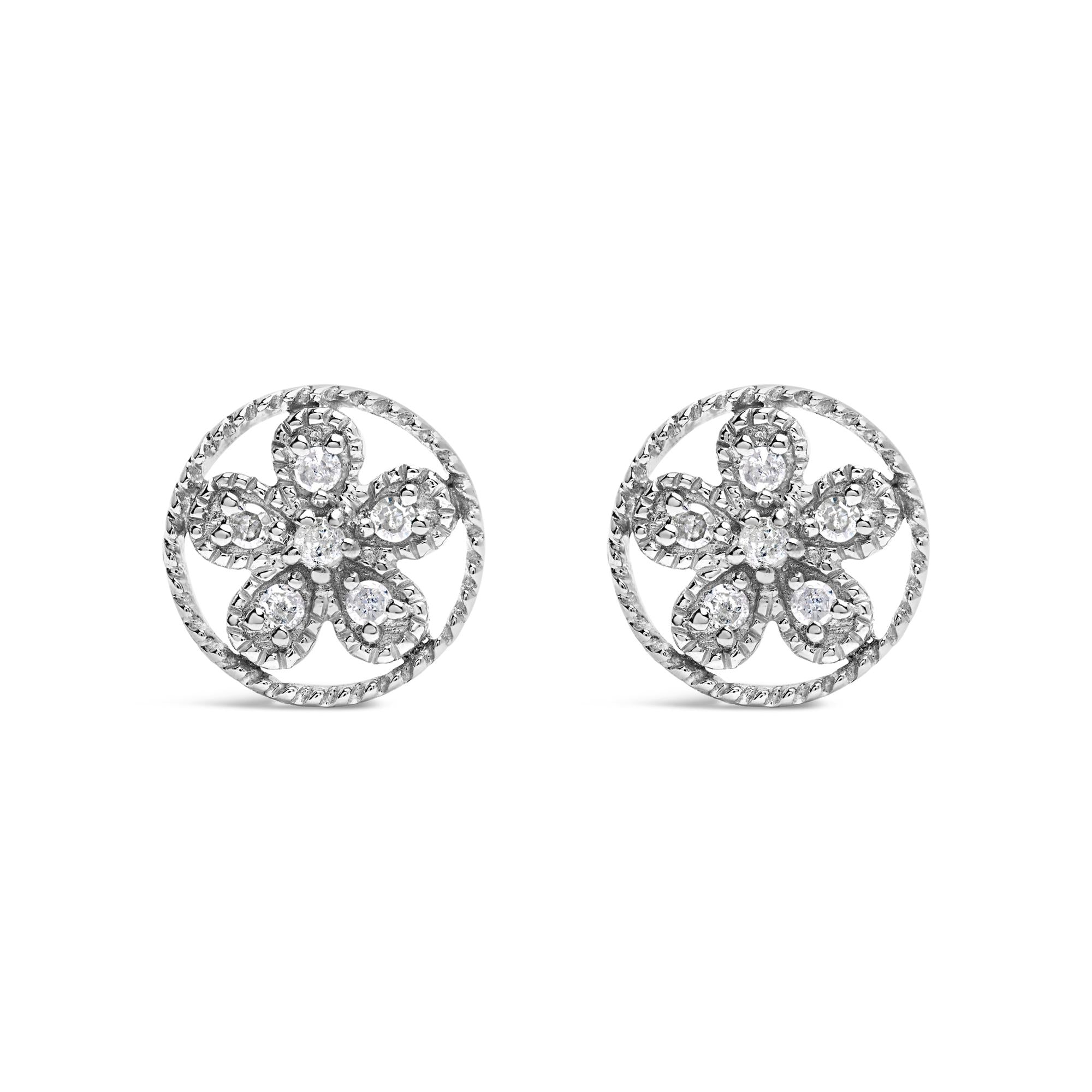 Aretes de plata de ley 925 con detalle de diamante, estilo milgrain, estrella y rueda (color IJ, claridad I2-I3) - Friggin Jewelry
