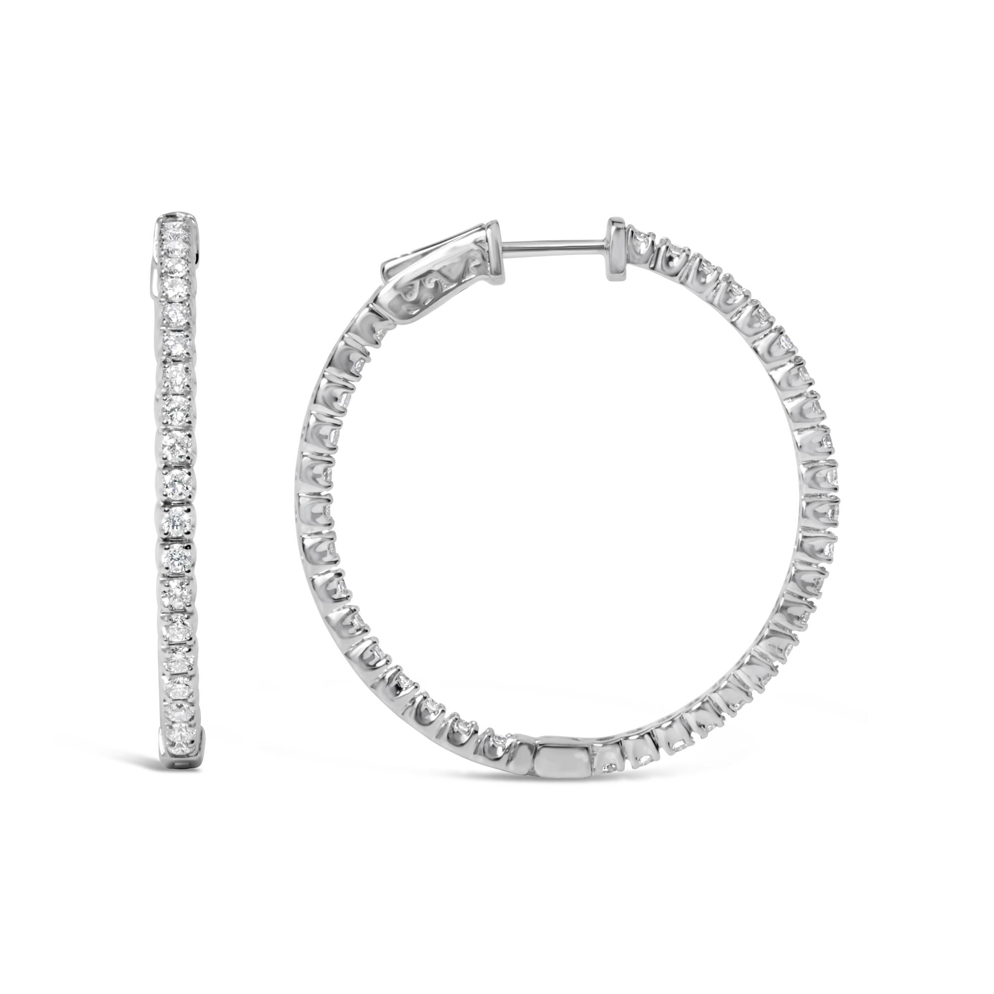 Orecchini a cerchio in oro bianco 14 carati con diamanti coltivati in laboratorio da 1 3/4 carati (colore GH, purezza VS2-SI1) - Friggin Jewelry