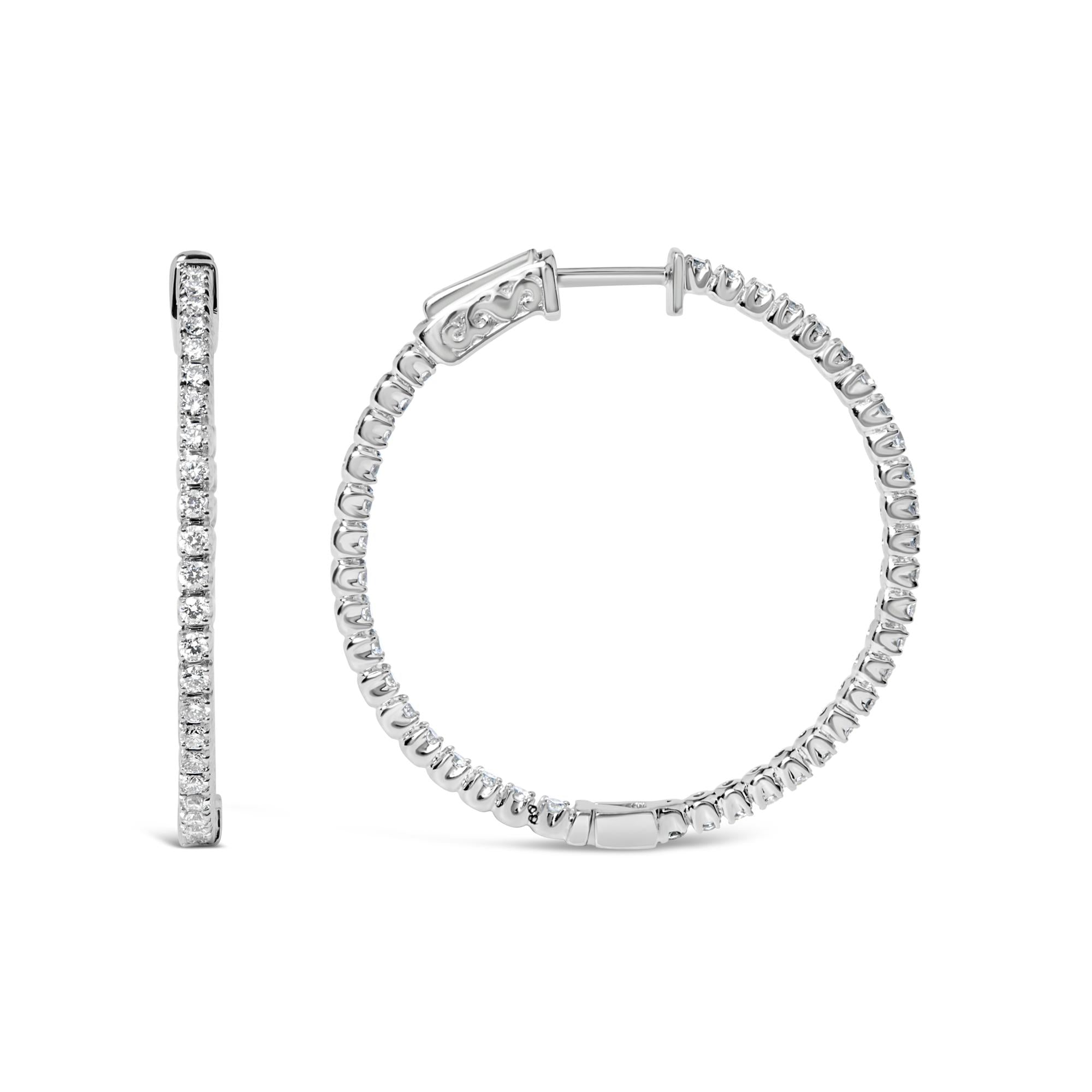 Orecchini a cerchio in oro bianco 14 carati con diamanti coltivati in laboratorio da 1 1/2 carati (colore GH, purezza VS2-SI1) - Friggin Jewelry