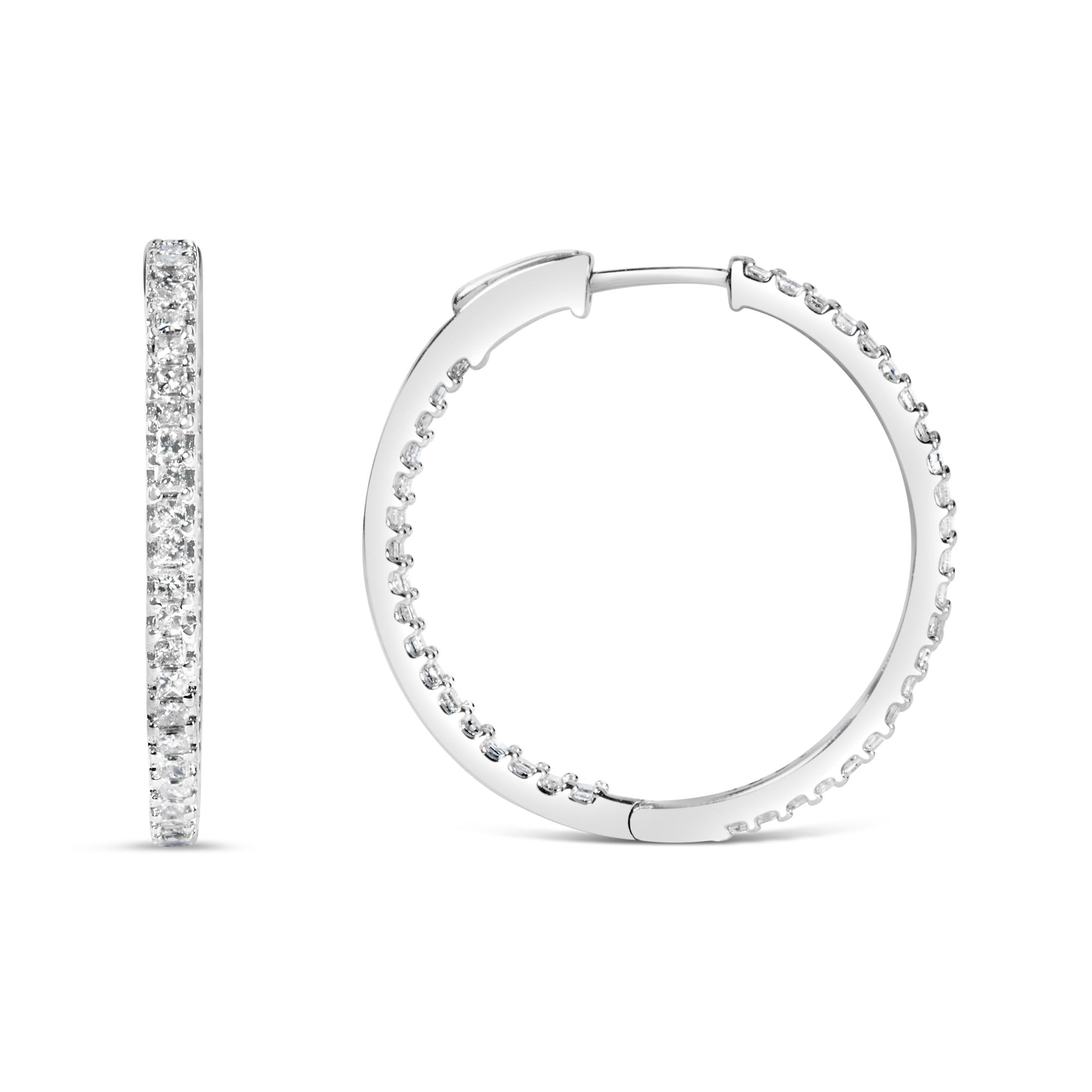 Orecchini a cerchio in oro bianco 14 carati con diamanti taglio princess da 1,0 ct (colore HI, purezza I1-I2) - 23 mm - Friggin Jewelry