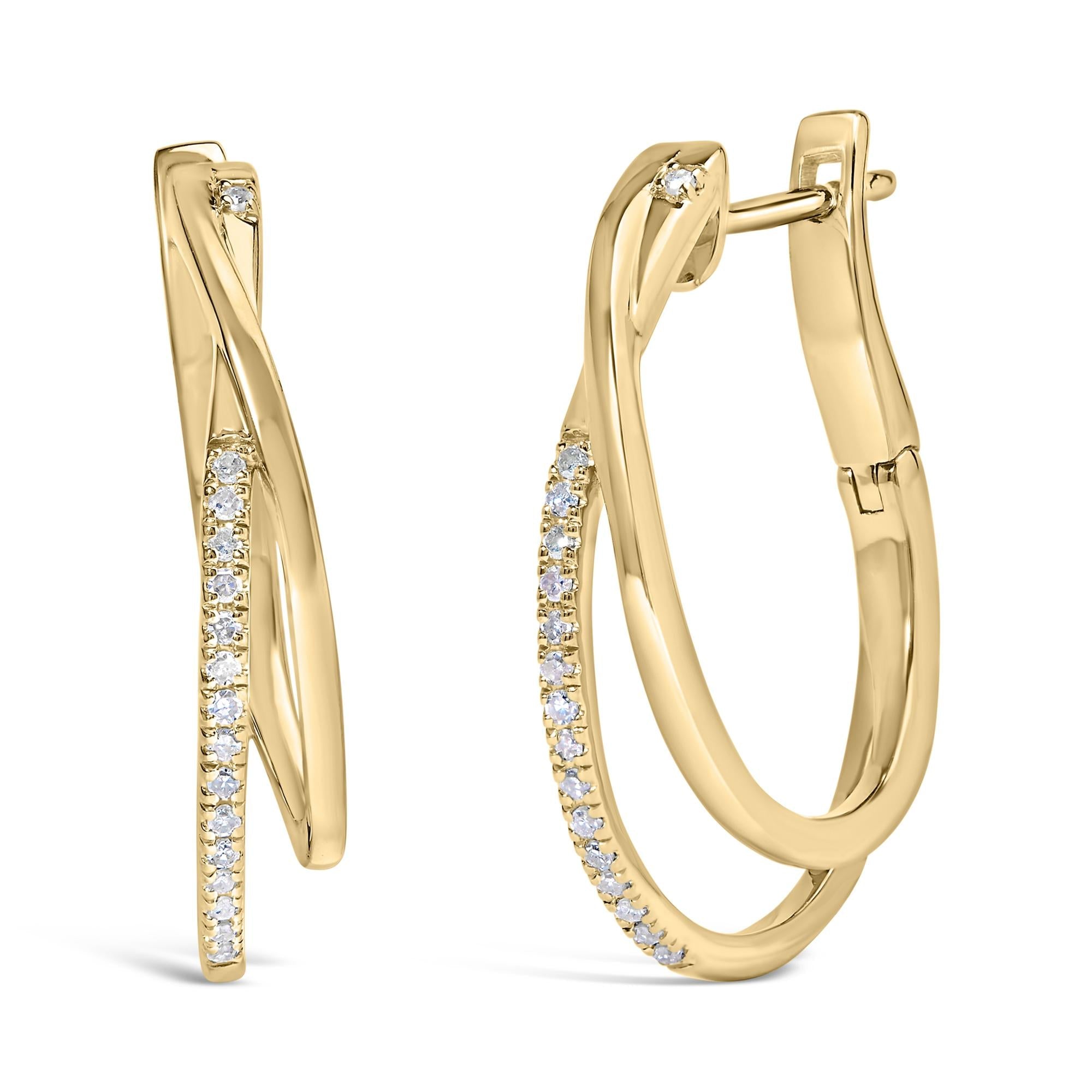 Aros de plata de ley 925 bañados en oro amarillo de 14 quilates con diamantes de 1/10 quilates (color HI, claridad I1-I2) - Friggin Jewelry
