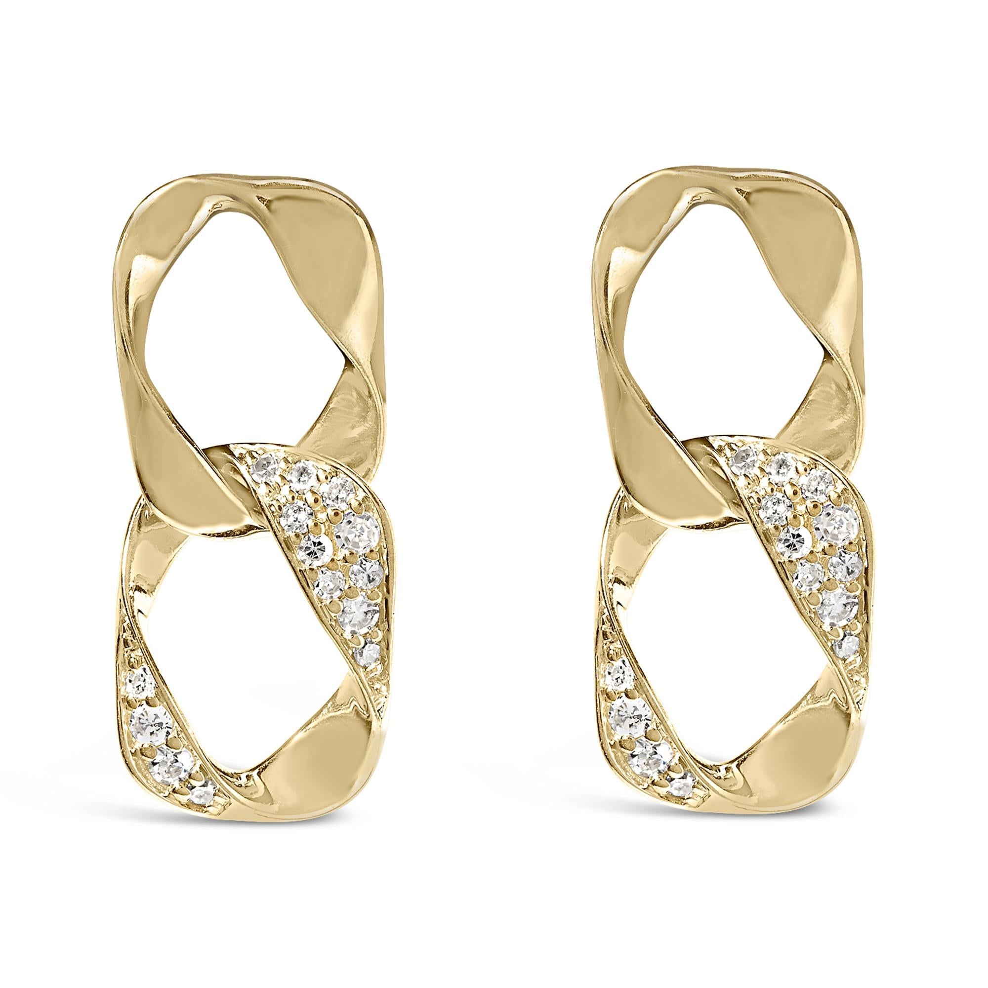 14K Yellow Gold Plated .925 Sterling Silver Open Link 1/5 Cttw Diamond Drop Earrings (H-I Color, I1-I2 Clarity) - Friggin Jewelry