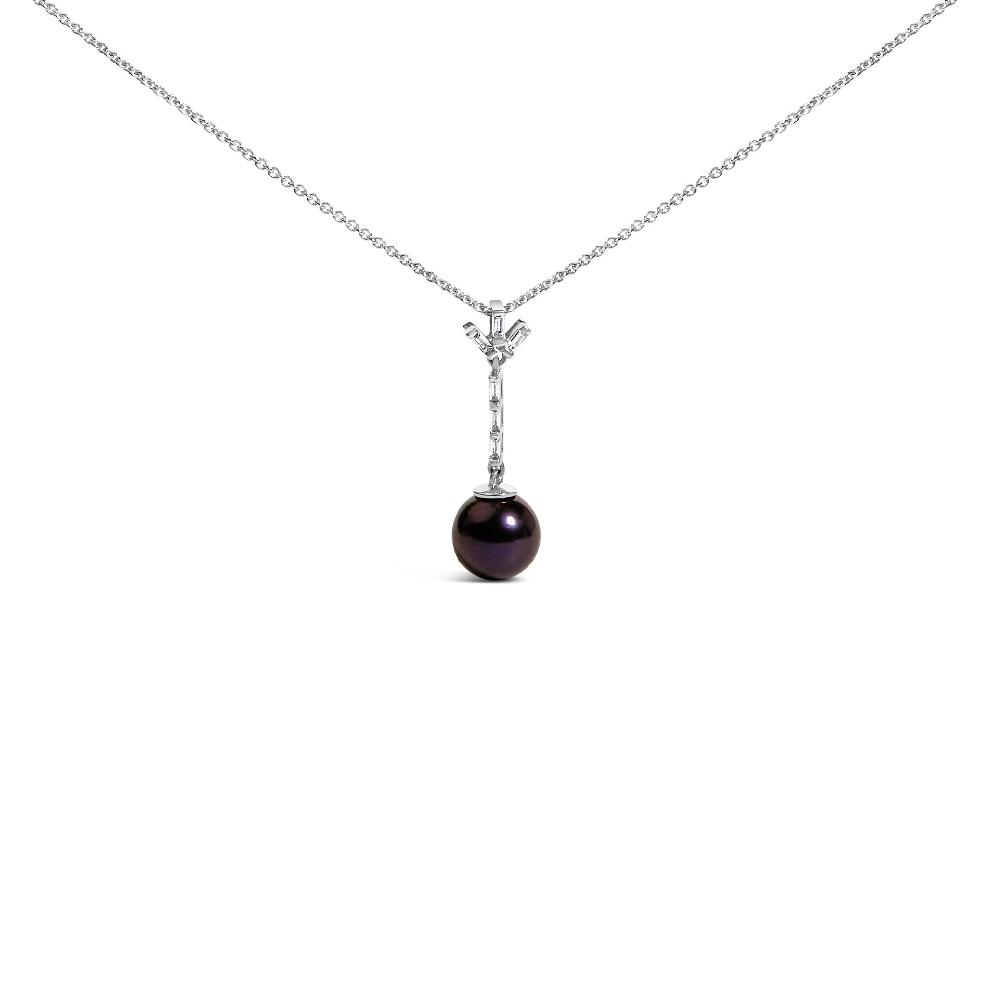 Collar con colgante de perla negra de 8 mm y zafiro blanco creado en plata de ley 925 - Friggin Jewelry