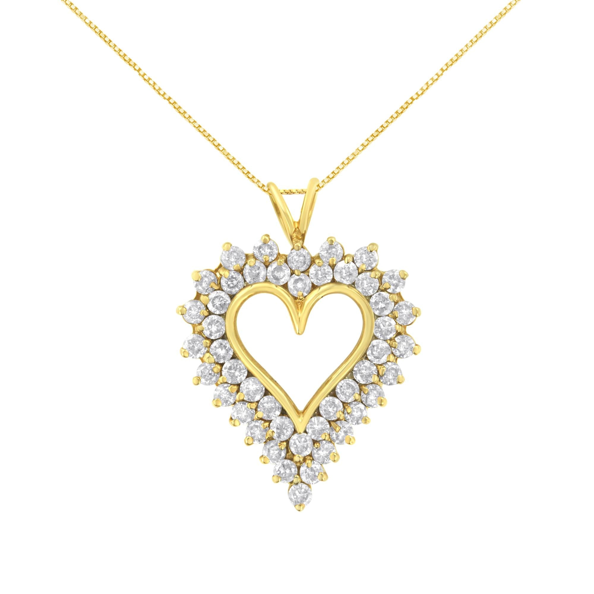 Collana con ciondolo a forma di cuore in oro giallo 14 carati e argento sterling 925 con diamanti taglio rotondo da 4 carati (colore KL, purezza I1-I2) - Friggin Jewelry