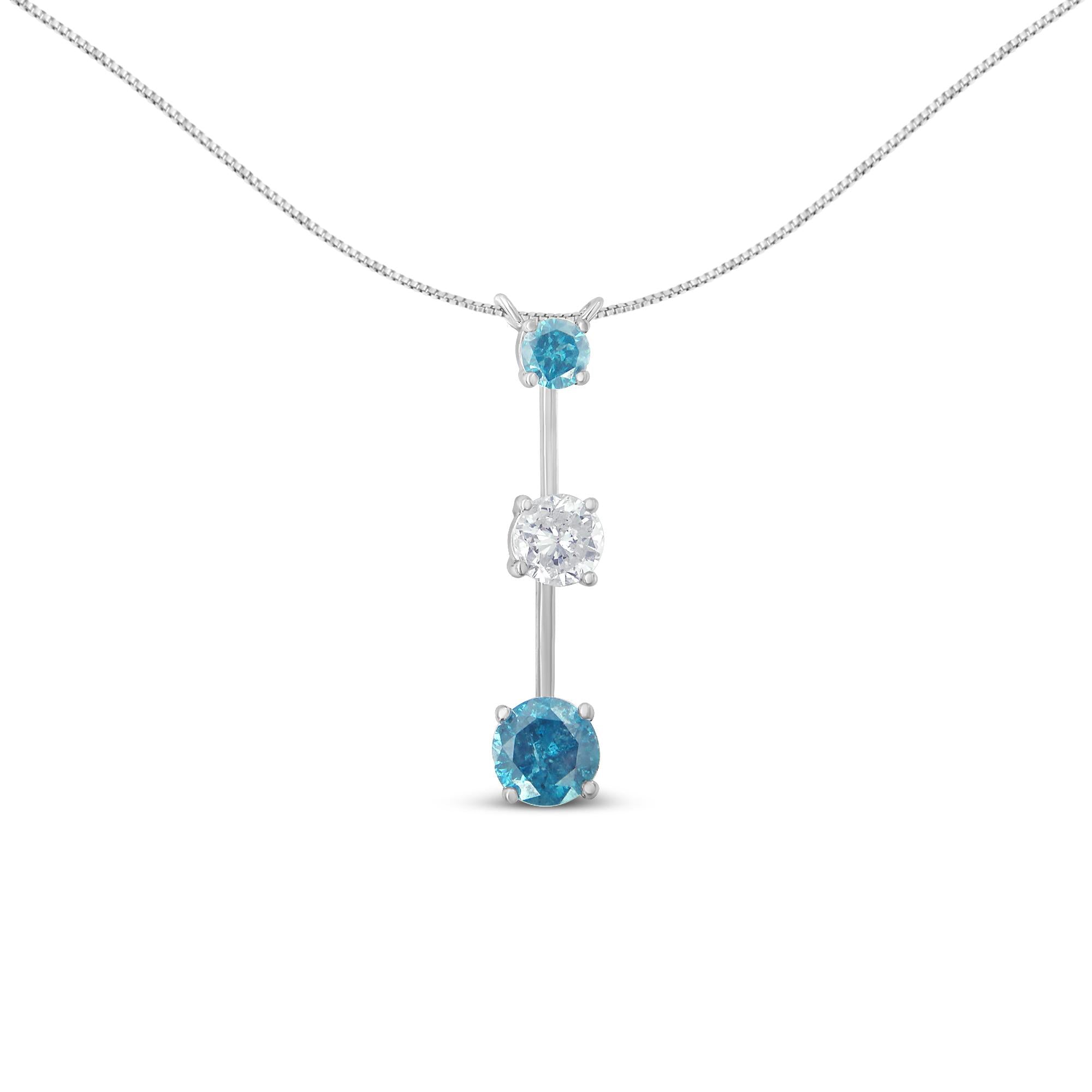 Collana con ciondolo in oro bianco 14 carati con diamanti bianchi e blu trattati da 1 1/2 ct (HI, I1-I2) - Friggin Jewelry