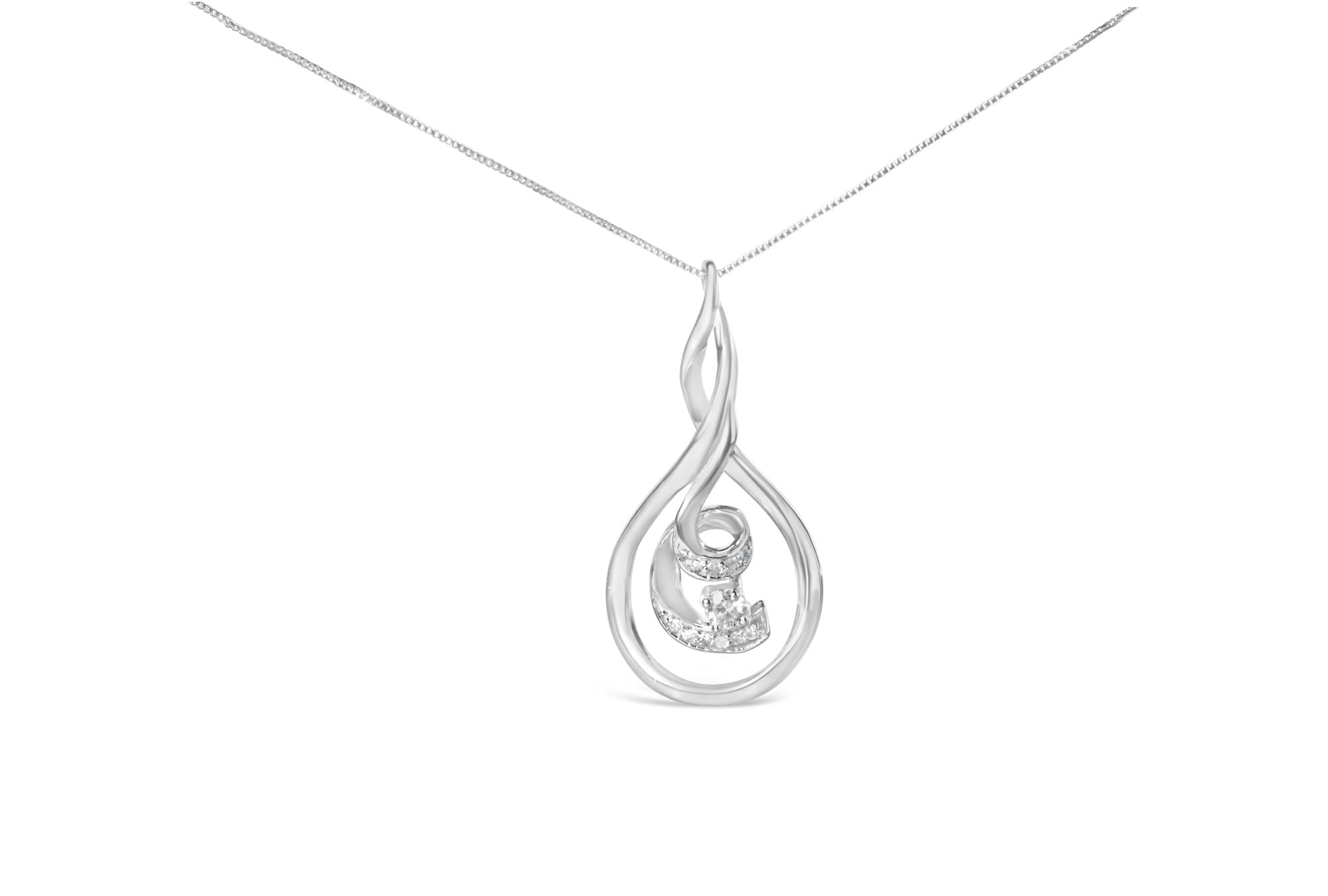Collar Espira con colgante en espiral de diamantes de talla redonda de 1/8 ct en oro blanco de 10 quilates (IJ, I1-I2) - Friggin Jewelry