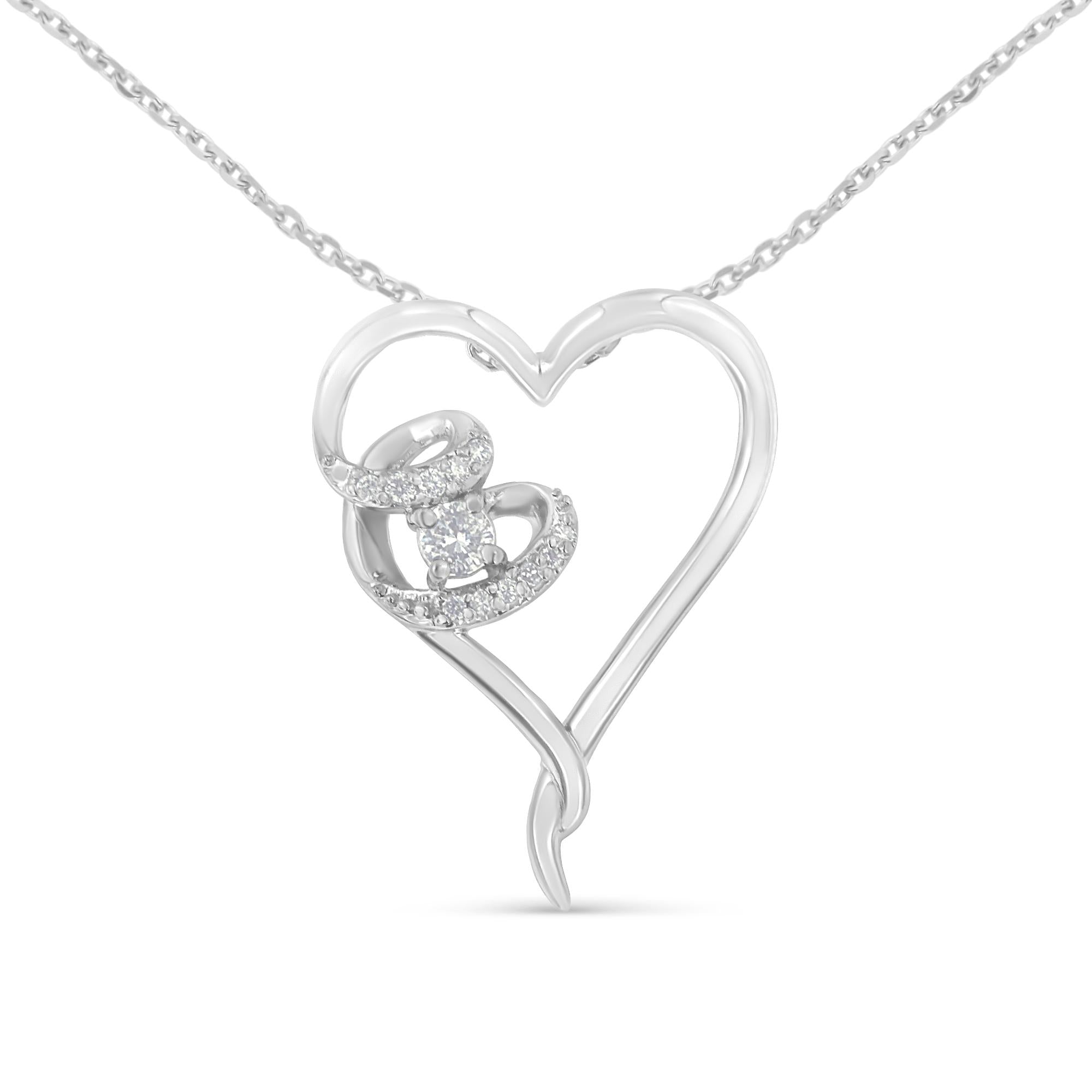 .925 Sterling Silver 1/10 cttw Diamond Heart Pendant Necklace (H-I, I1-I2) - Friggin Jewelry
