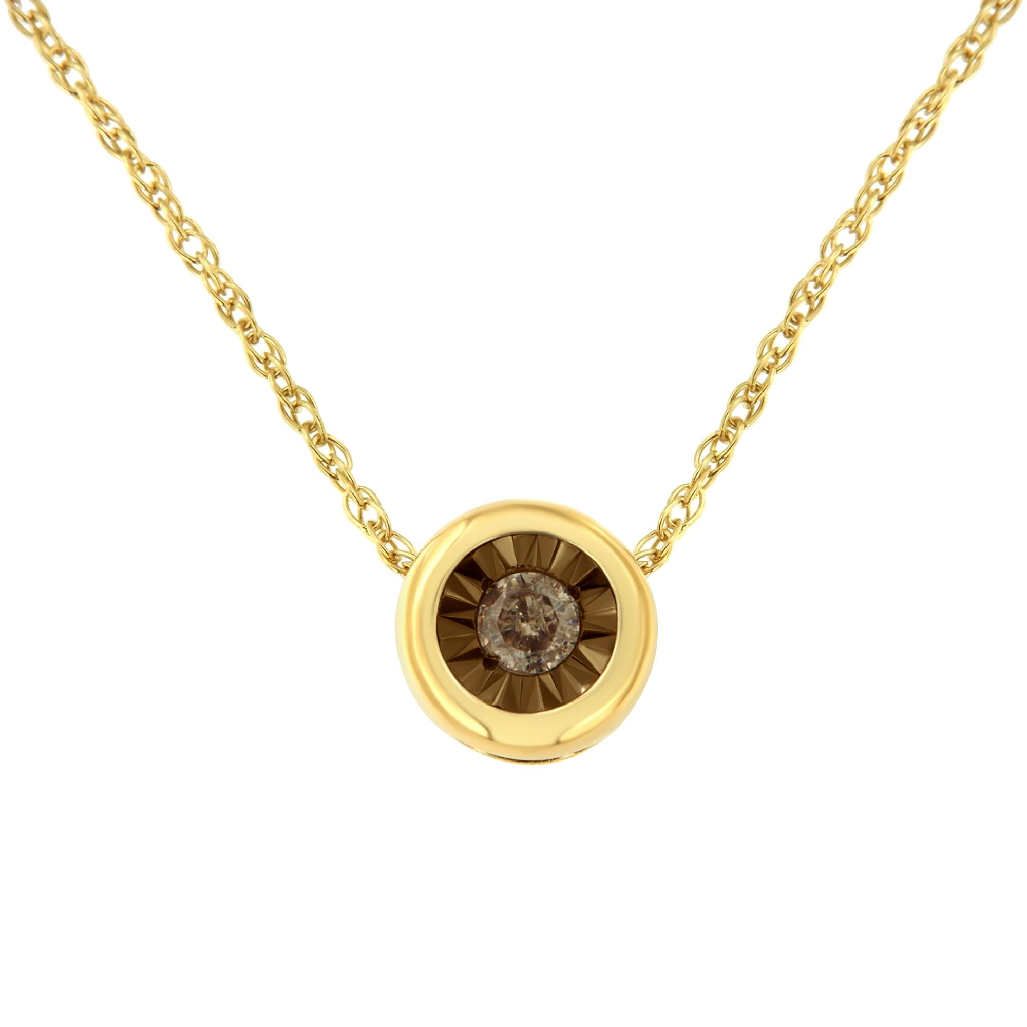 .925 Sterling Silver 1/10 Carat Diamond 18" Round Miracle-Plate Two-Tone Pendant Necklace (K-L Champagne Color, I2-I3 Clarity) - Friggin Jewelry