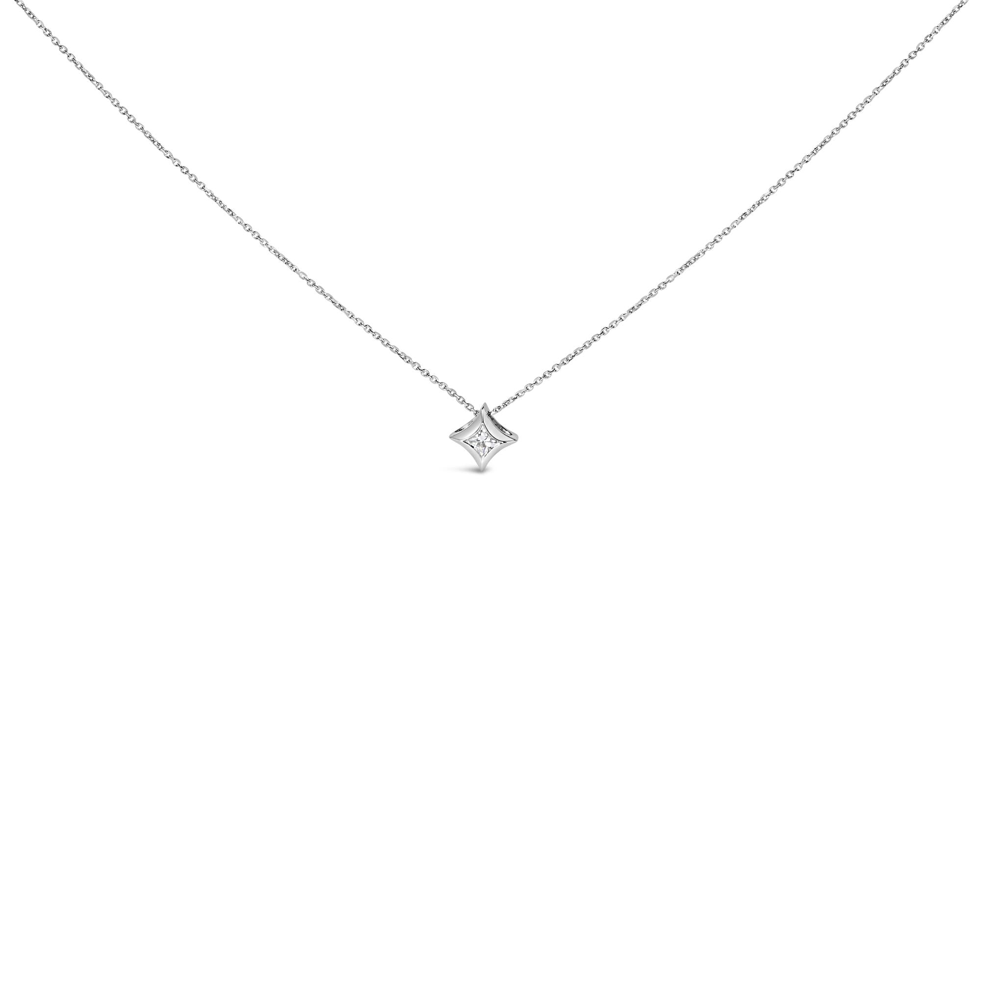Collana pendente a forma di aquilone con diamante solitario taglio principessa da 1/10 ct incastonato in oro 10 carati - 18 pollici - Friggin Jewelry